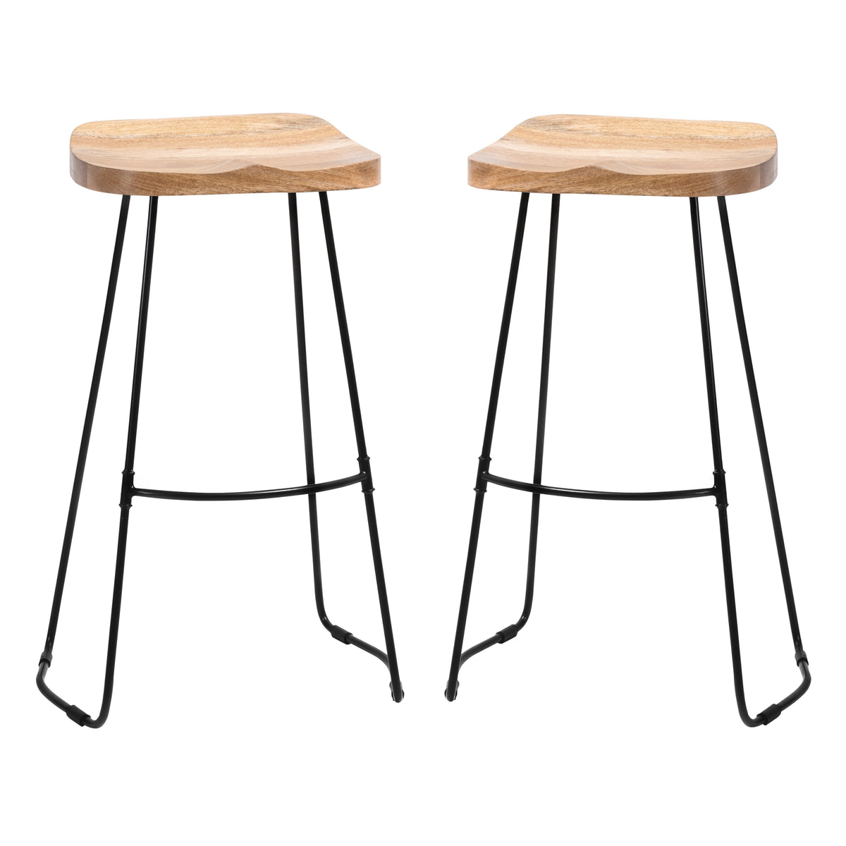 Lara Saddle Seat Mango Wood Bar Stools Set of 2 - Natural
