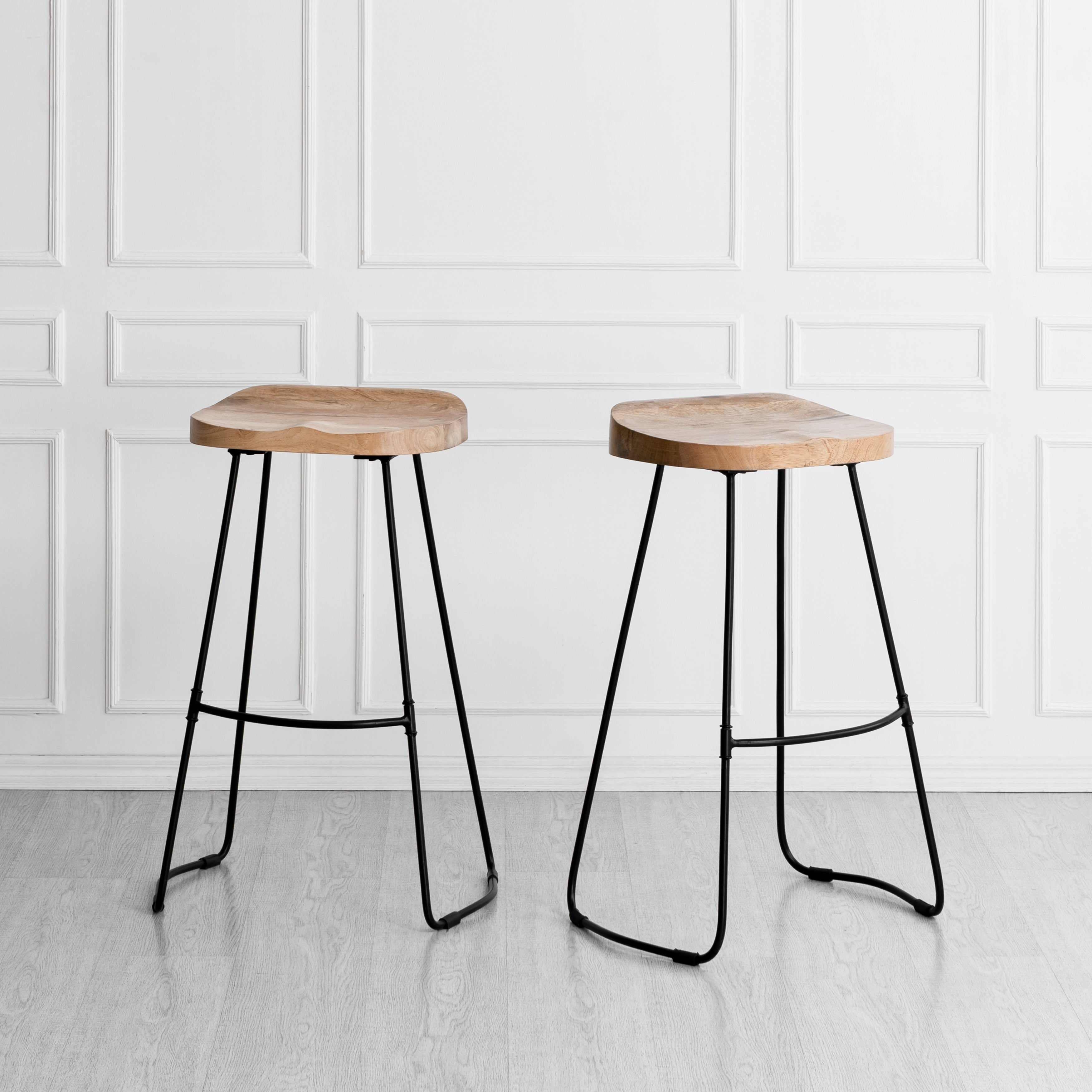 Lara Saddle Seat Mango Wood Bar Stools Set of 2 - Natural