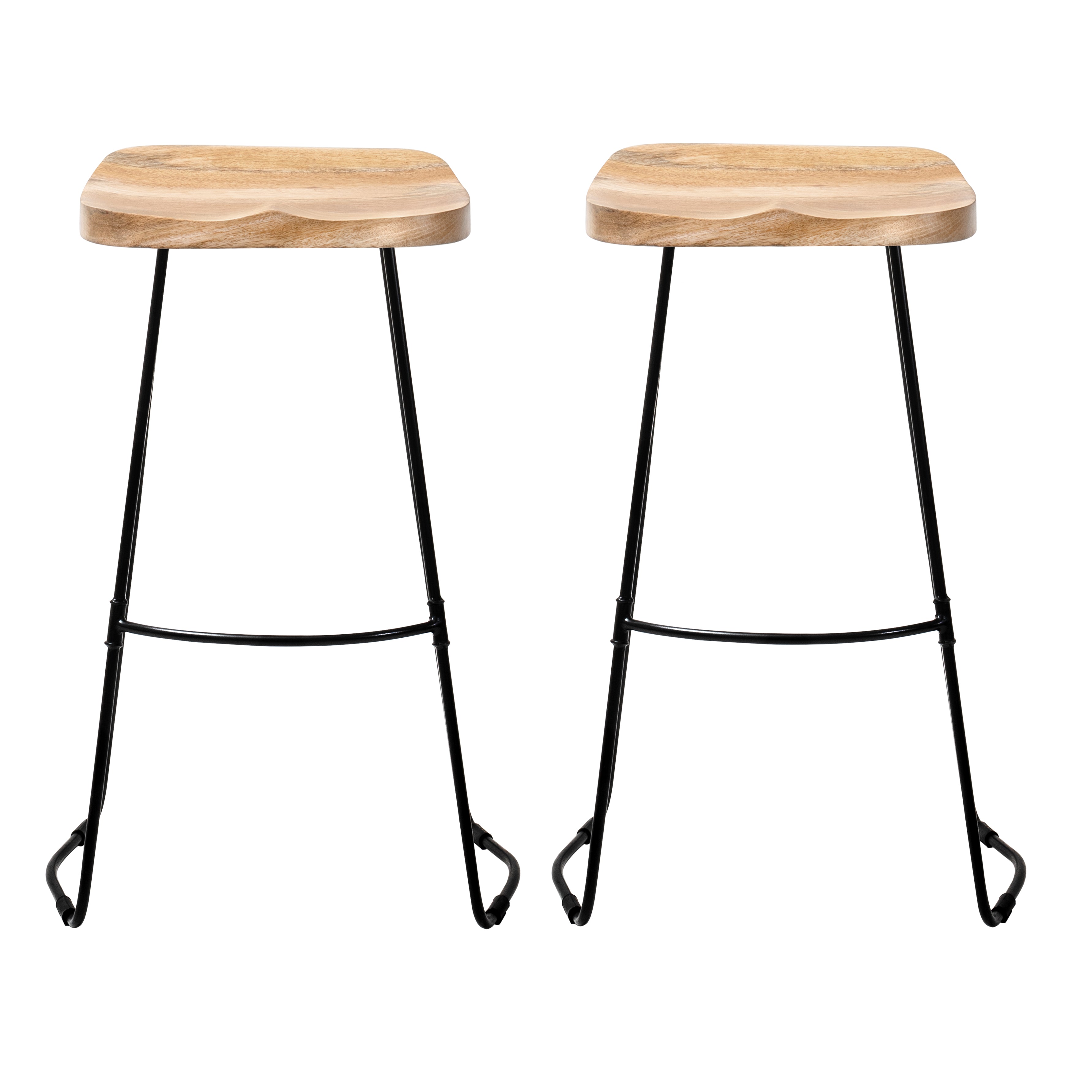 Lara Saddle Seat Mango Wood Bar Stools Set of 2 - Natural