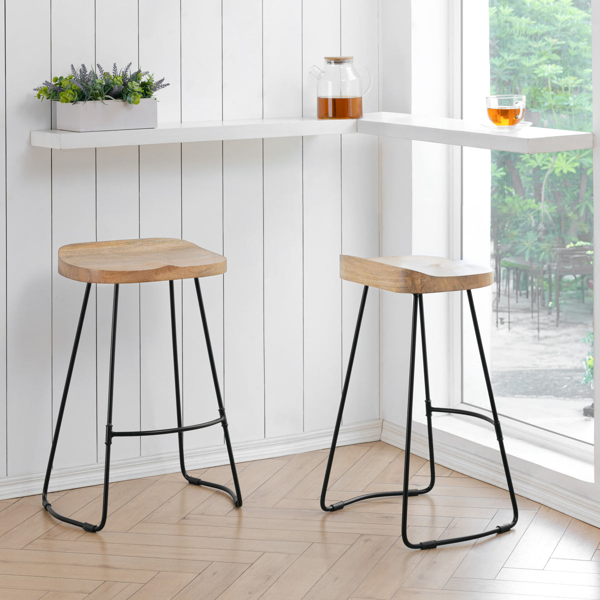 Lara Saddle Seat Counter Stools Set of 2 - Natural