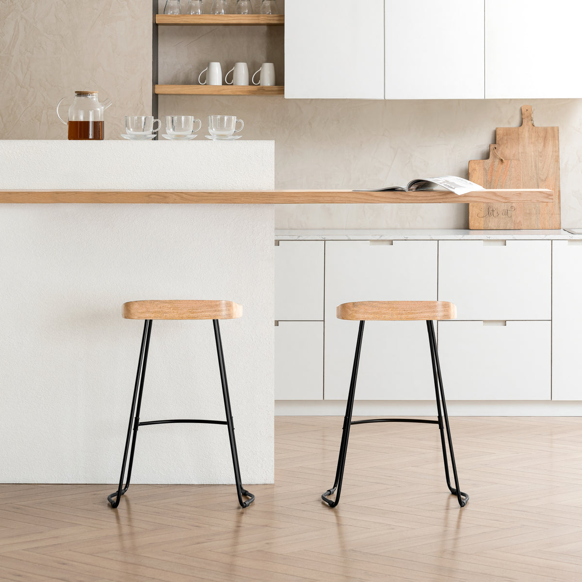 Lara Saddle Seat Counter Stools Set of 2 - Natural