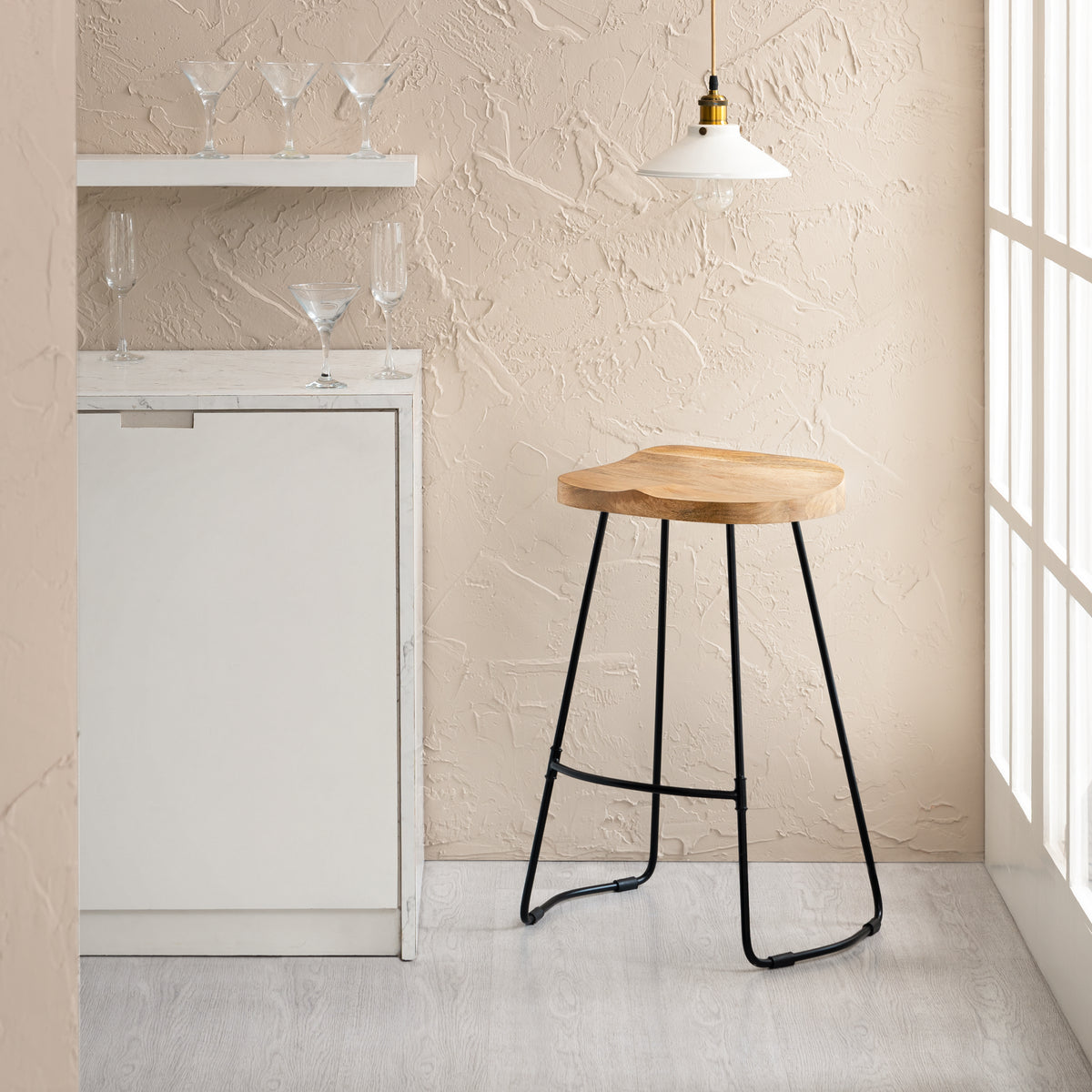 Rombass Solid Wood Counter Stool - Natural Top
