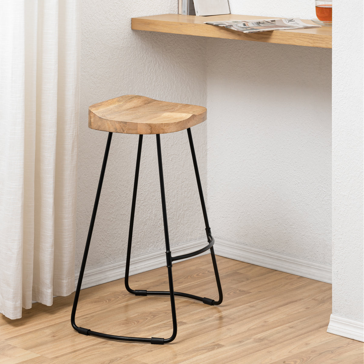Rombass Solid Wood Counter Stool - Natural Top