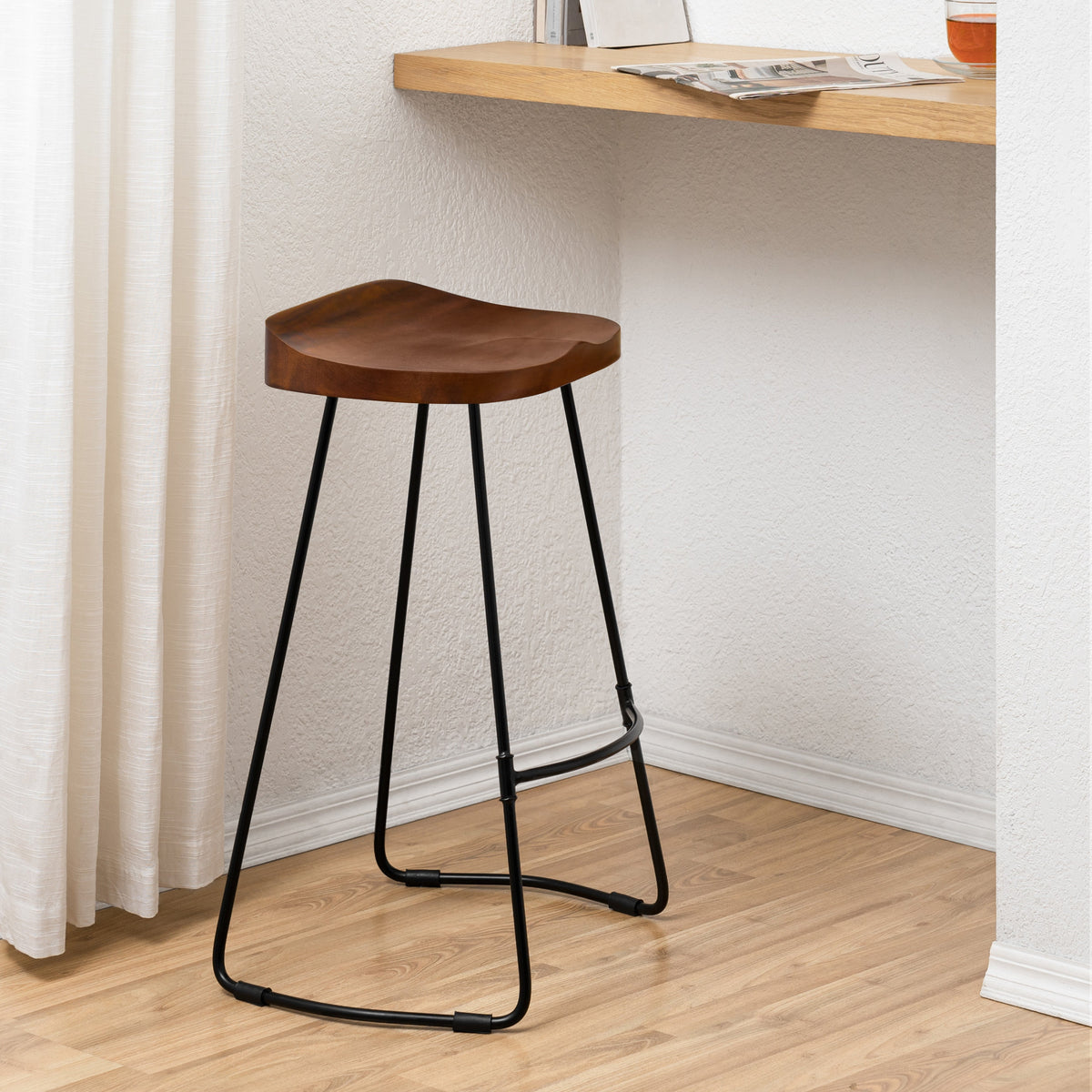 Rombass Solid Wood Counter Stool - Walnut Top