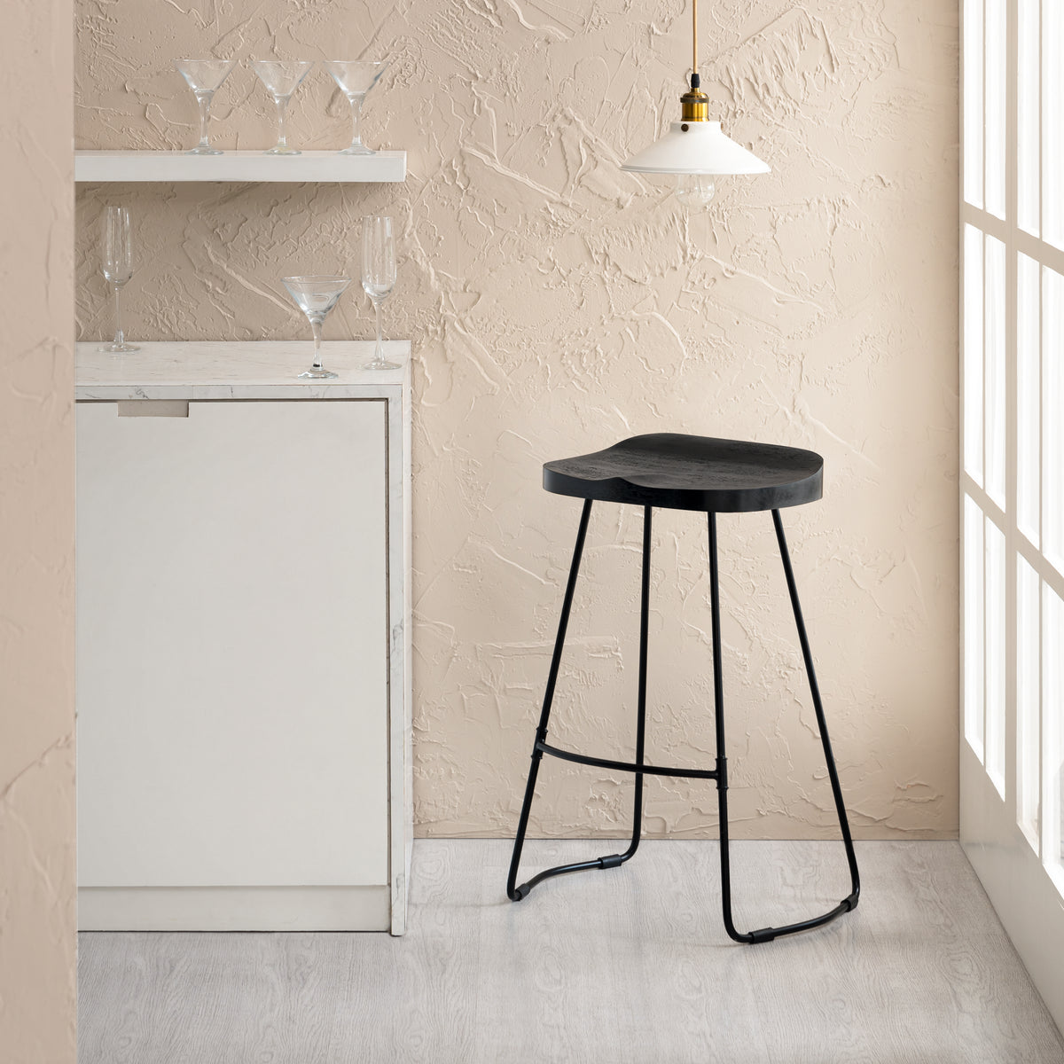 Rombass Solid Wood Counter Stool - Black Top