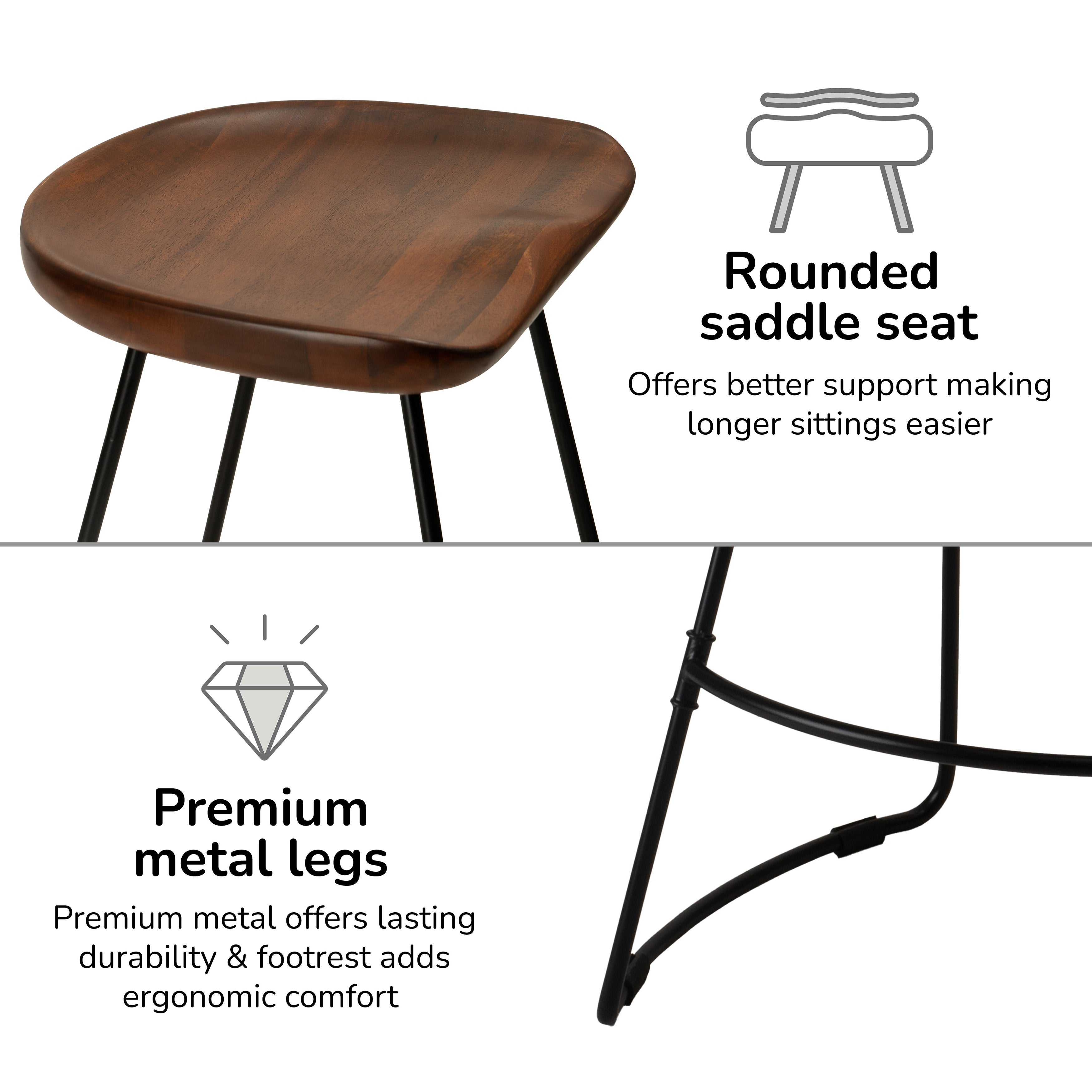Ember Solid Wood Walnut Counter Bar Stool - Large