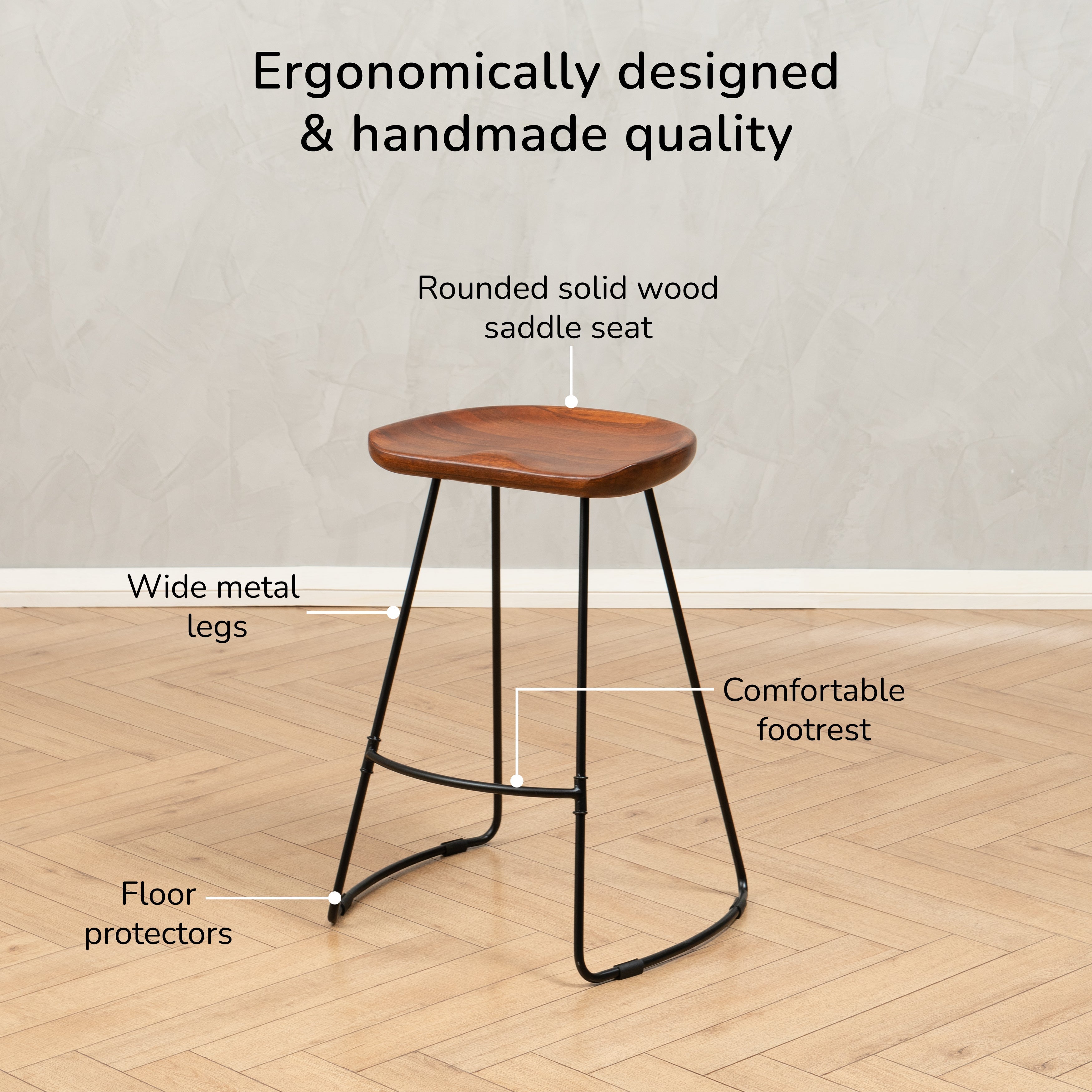 Ember Solid Wood Walnut Counter Bar Stool - Large
