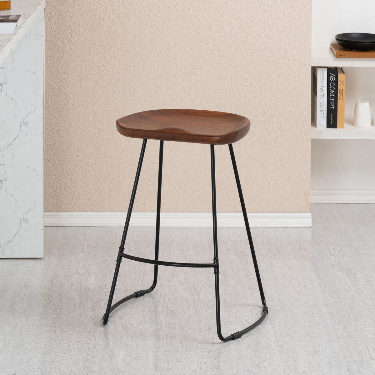 Ember Solid Wood Walnut Counter Bar Stool - Large