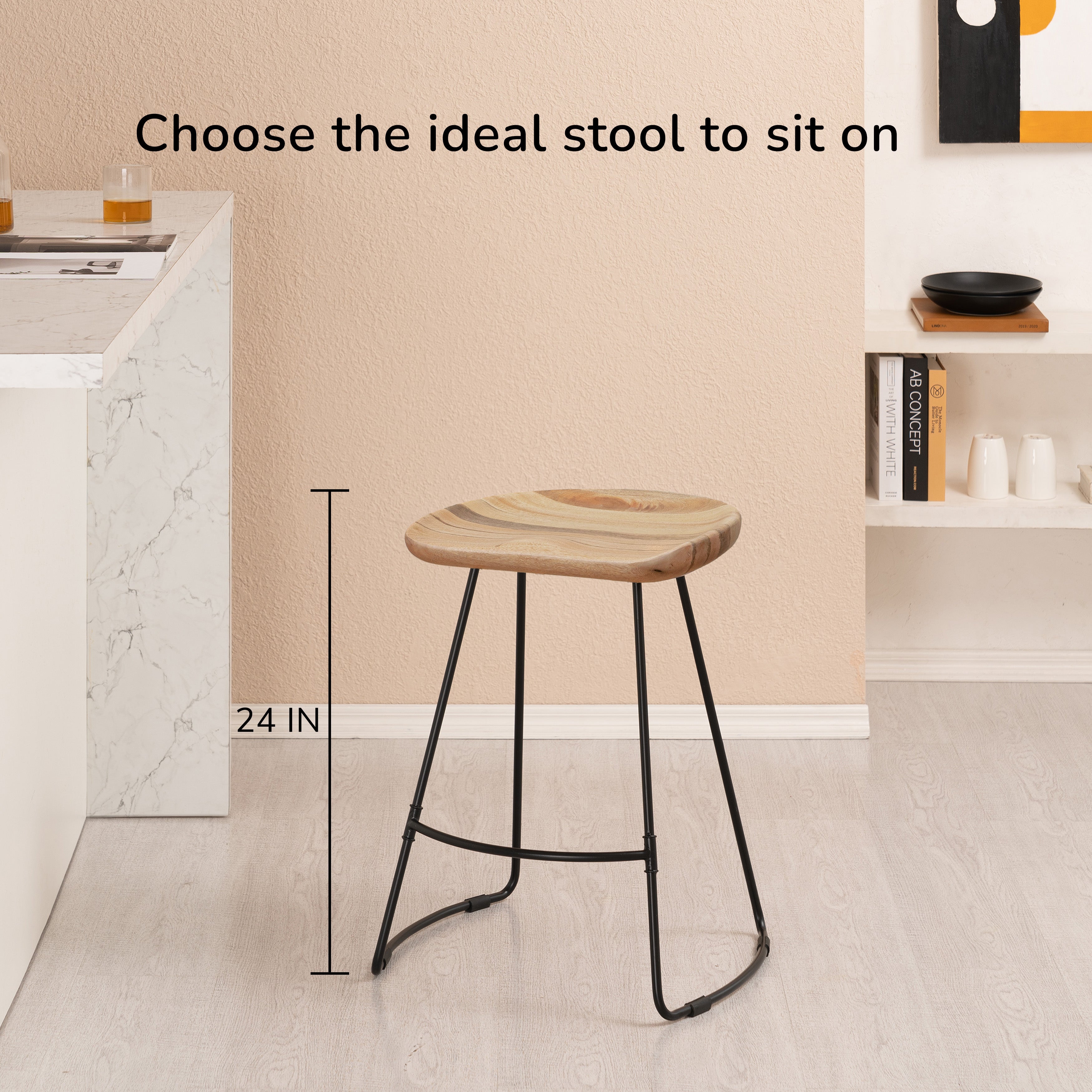 Ember Solid Wood Natural Counter Bar Stool - Small