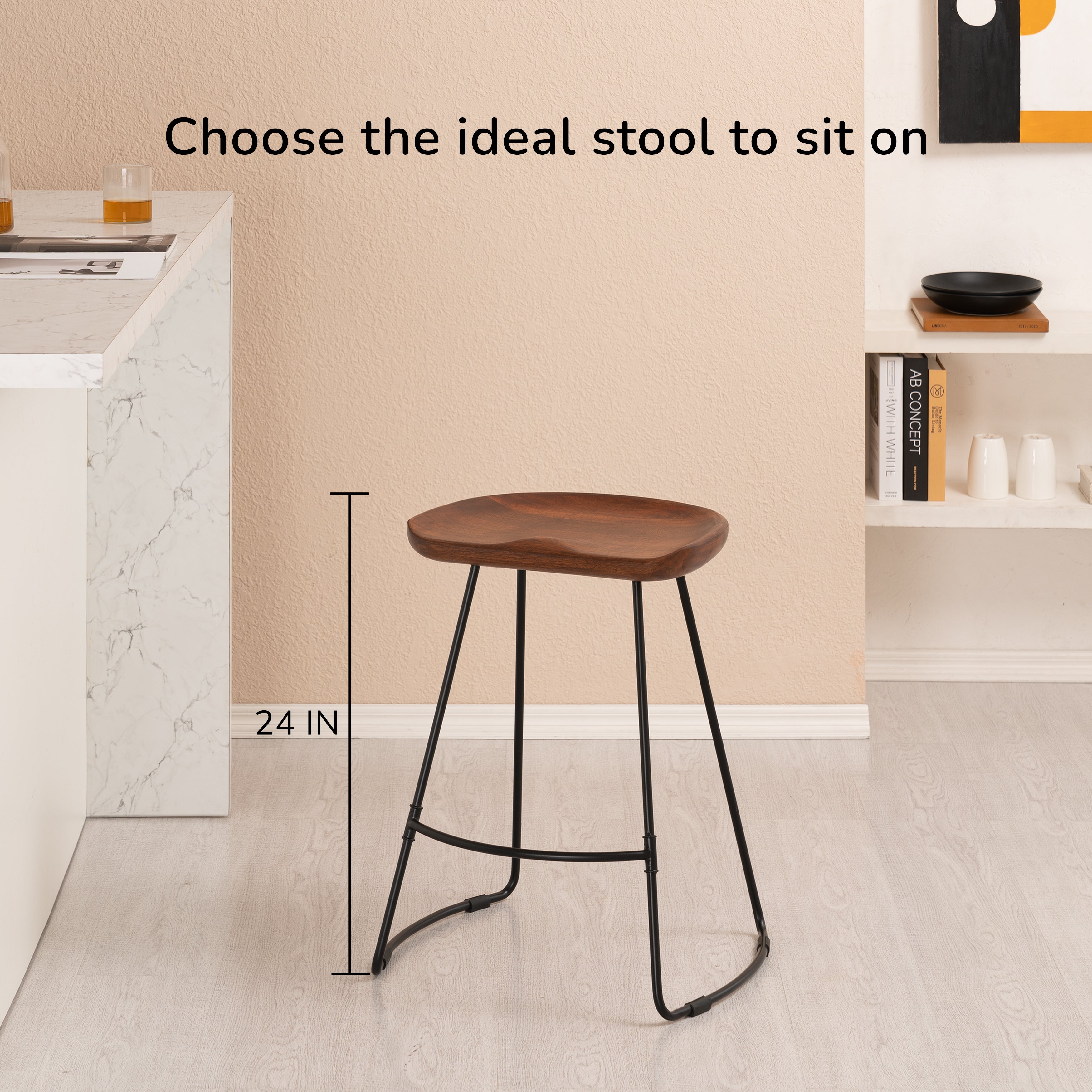 Ember Solid Wood Walnut Counter Bar Stool - Small