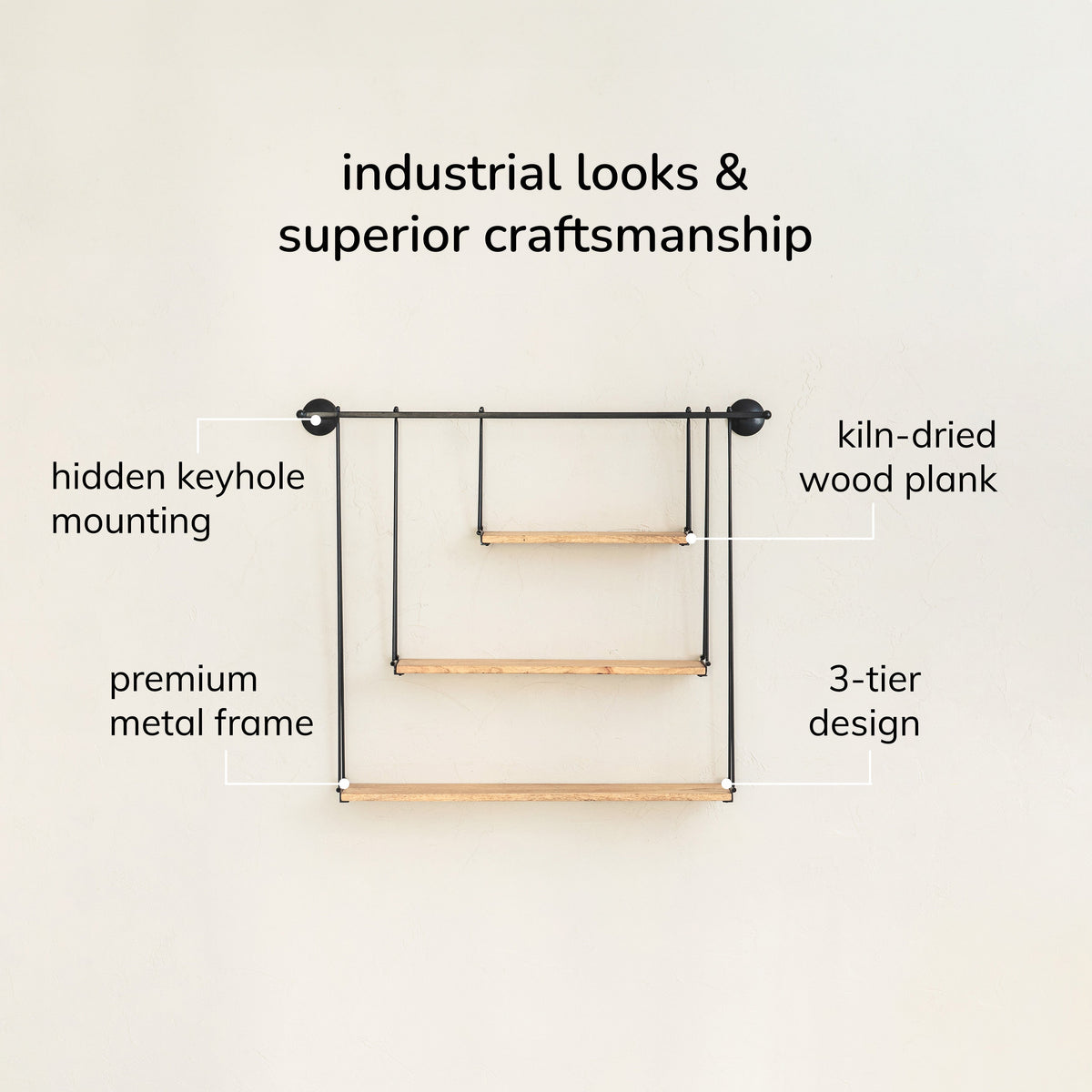 Luna 3 Tier Wall Mounted Shelves - Black