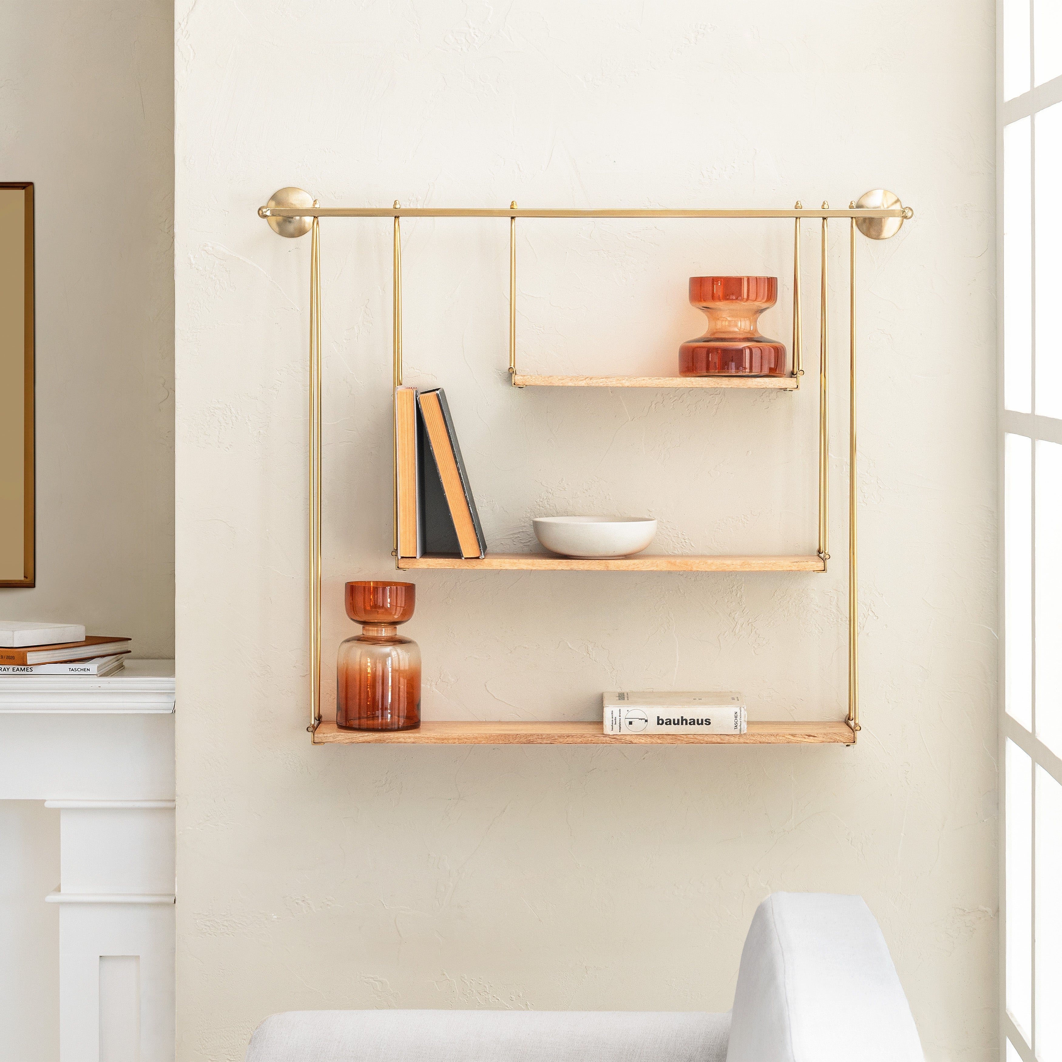 Luna 3 Tier Wall Mounted Shelves - Gold