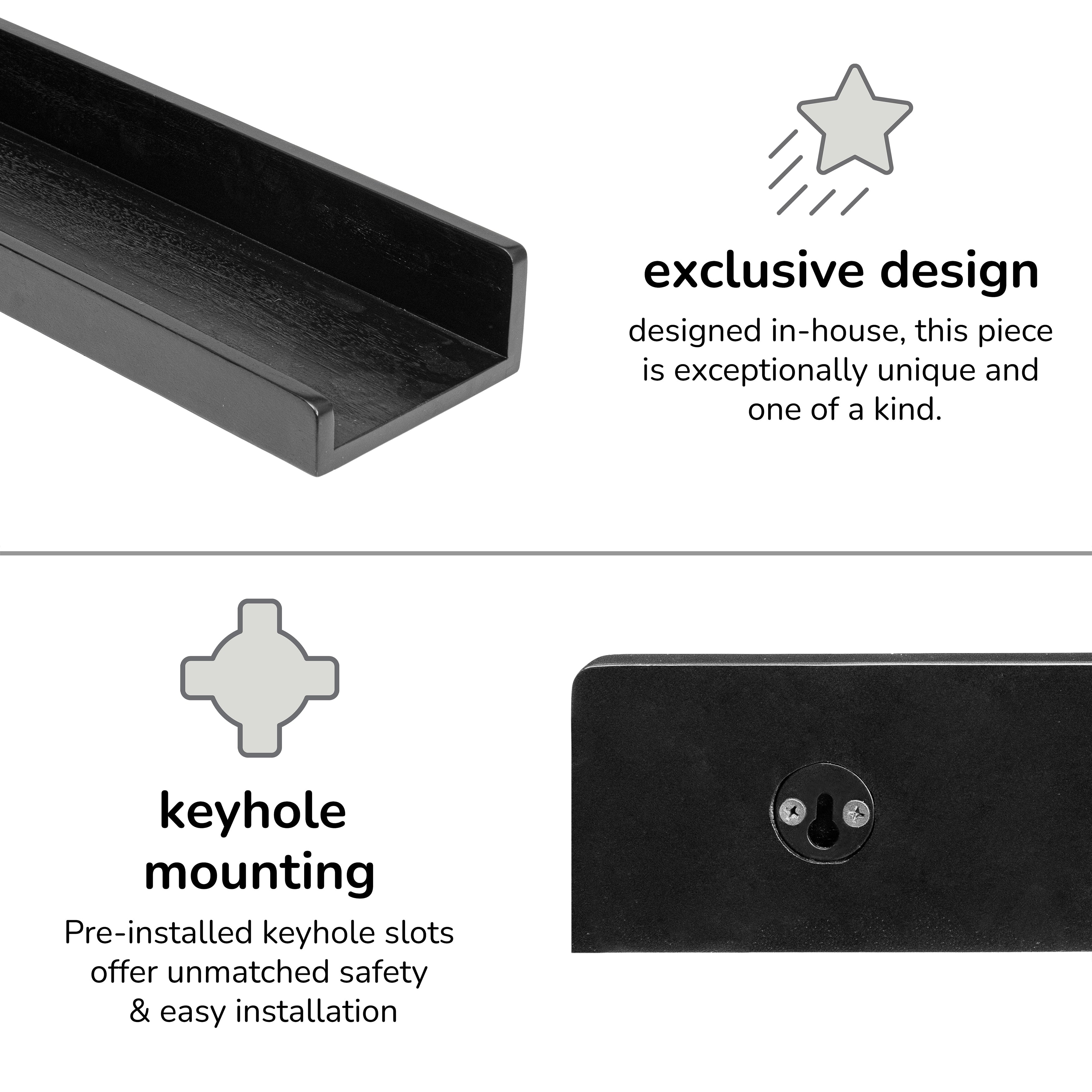 Max Solid Wood Wall Mounted Black Shelves - Small