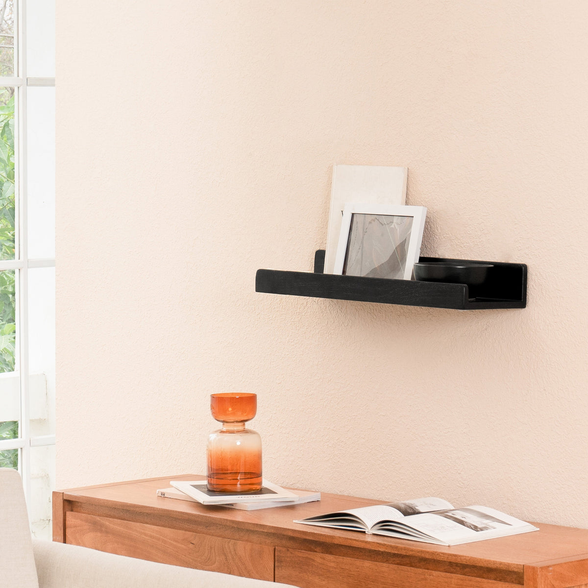 Max Solid Wood Wall Mounted Black Shelves - Small