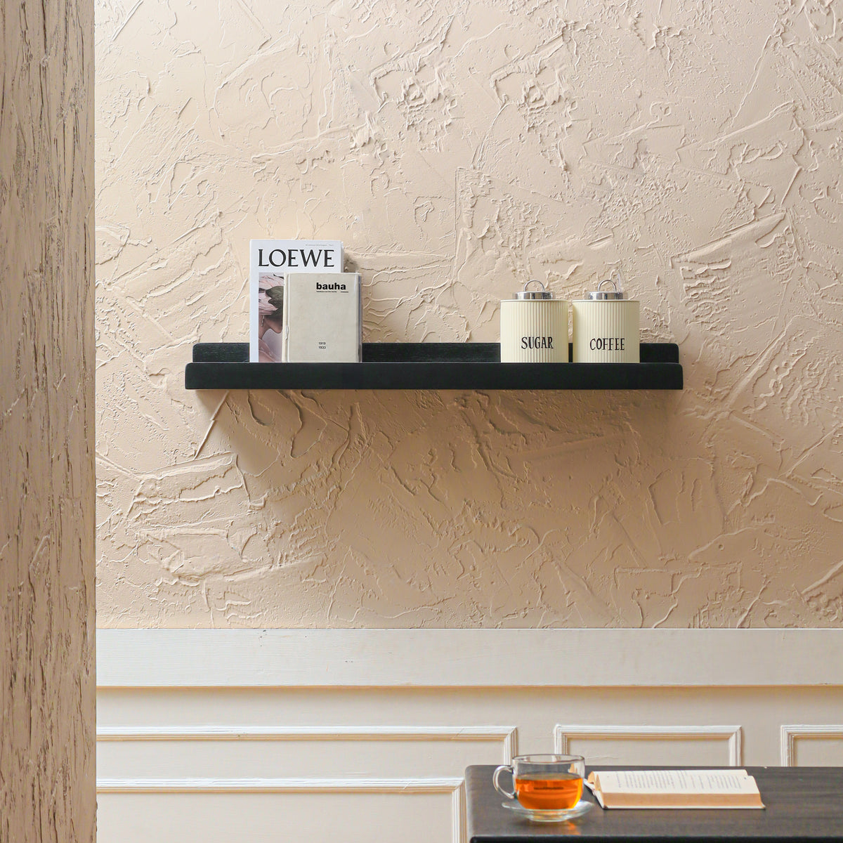 Max Solid Wood Wall Mounted Black Shelf - Large