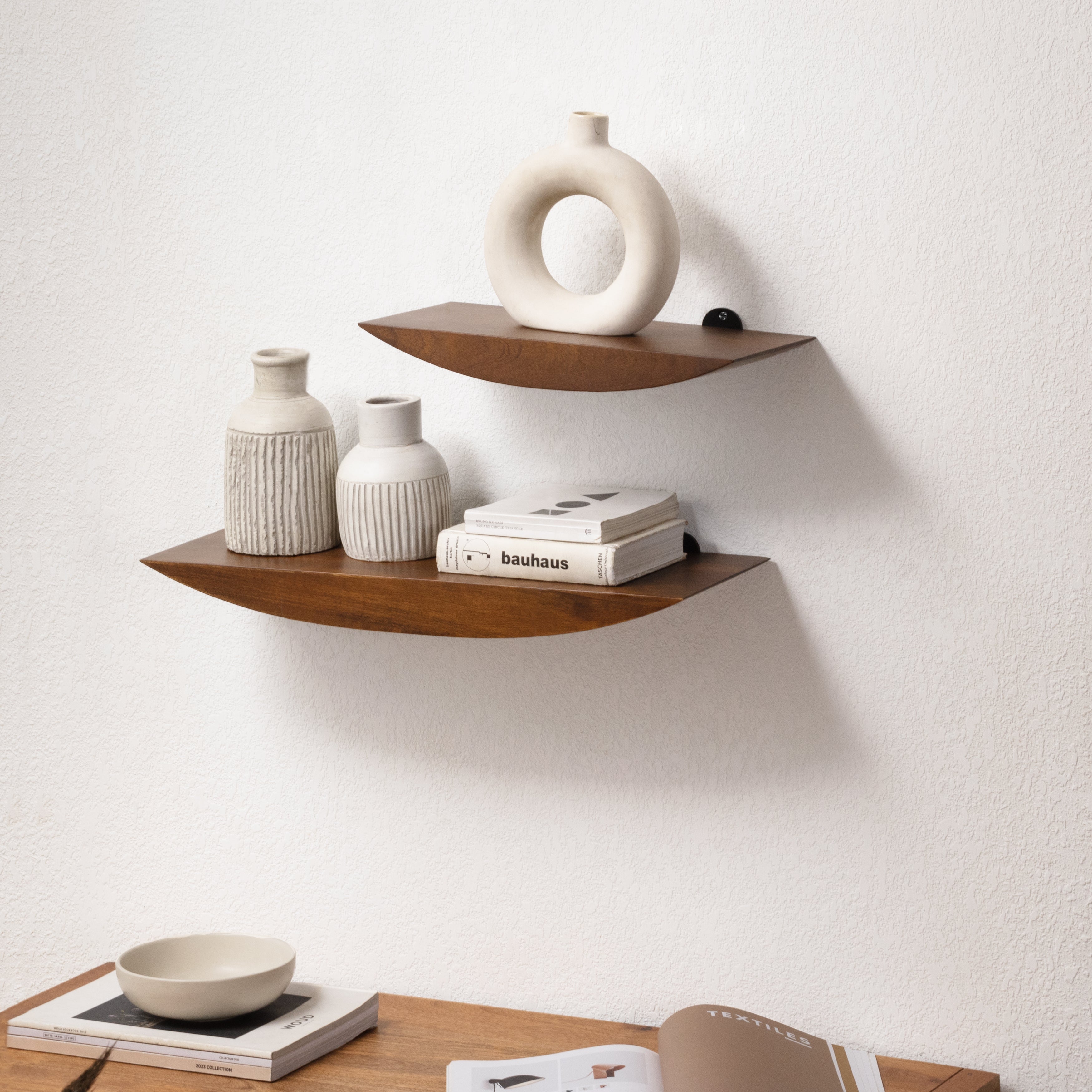 Hutch Solid Wood Set of 2 Floating Shelves - Walnut