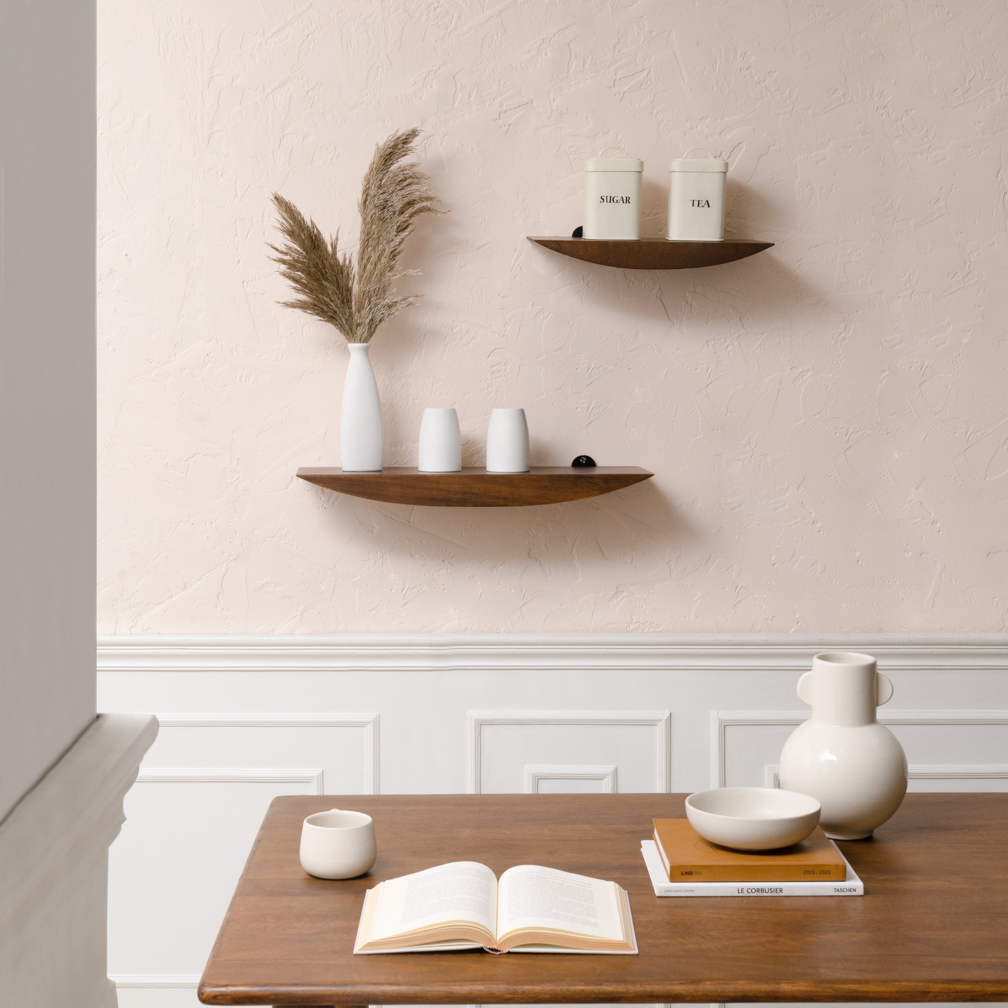 Hutch Solid Wood Set of 2 Floating Shelves - Walnut