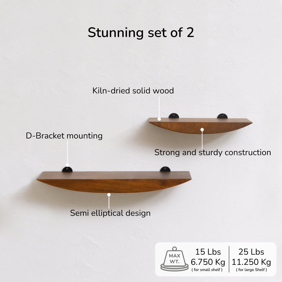 Hutch Solid Wood Set of 2 Floating Shelves - Walnut