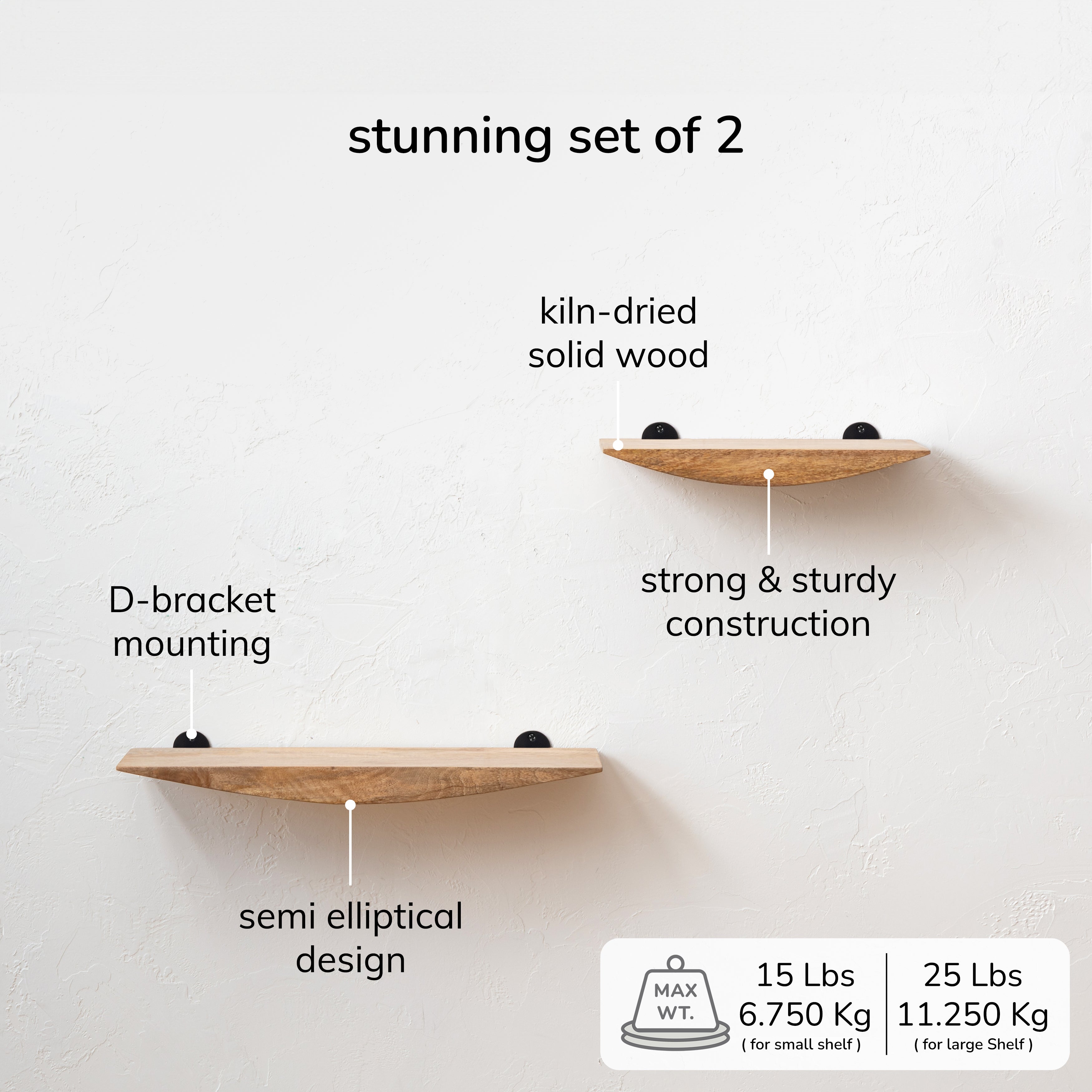 Hutch Solid Wood Set of 2 Floating Shelves - Natural