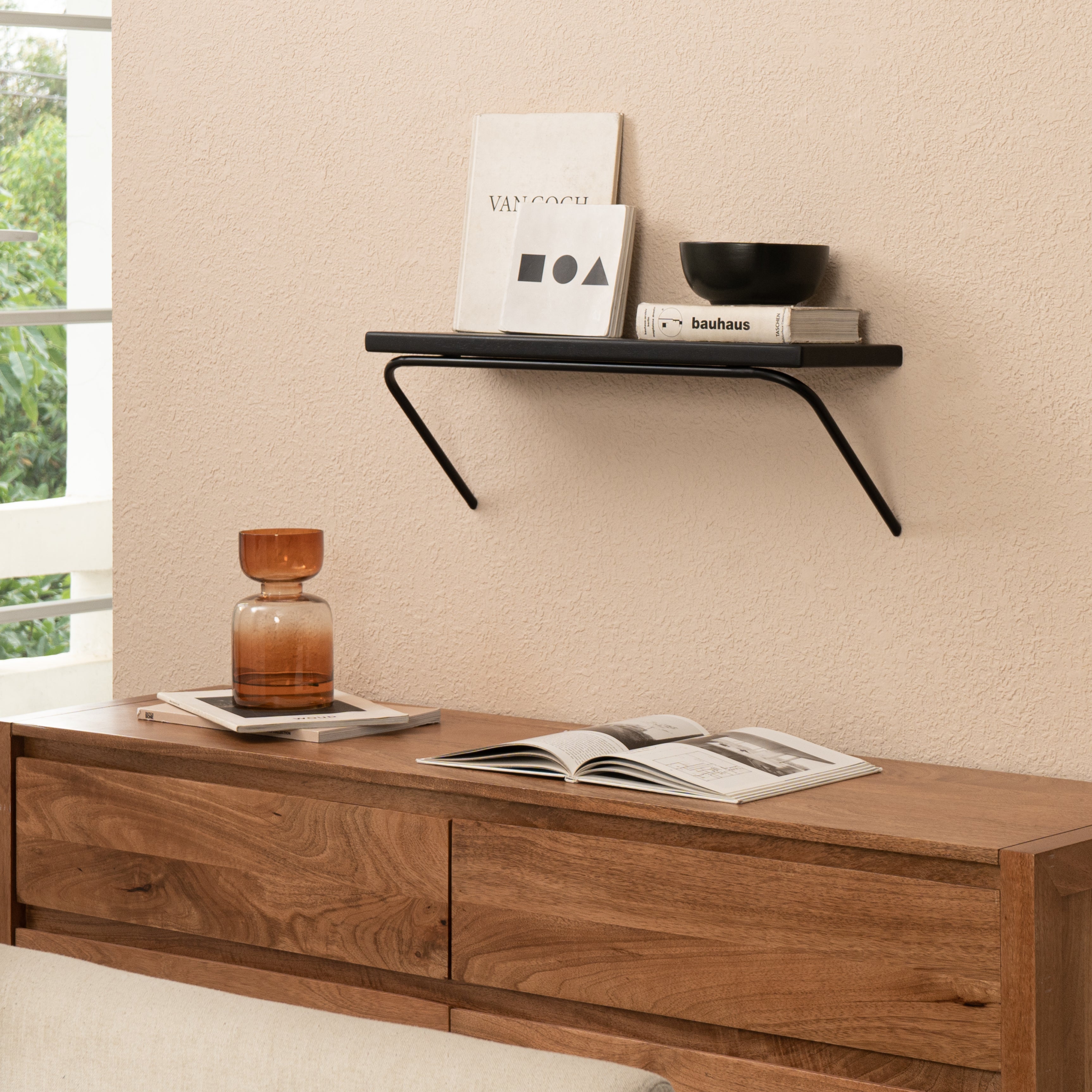 Venice Solid Wood & Iron Black Shelves - Small