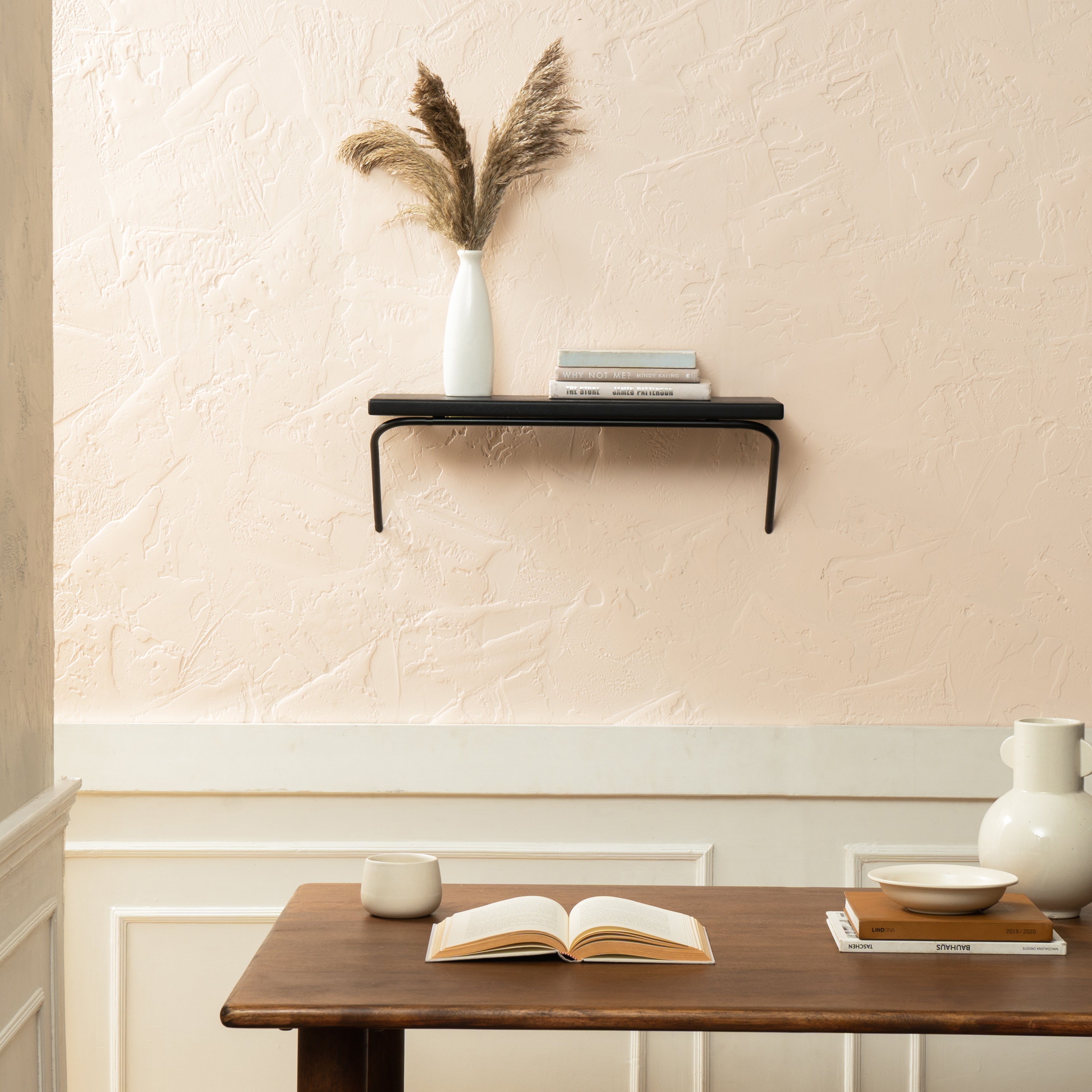 Venice Solid Wood & Iron Black Shelves - Small