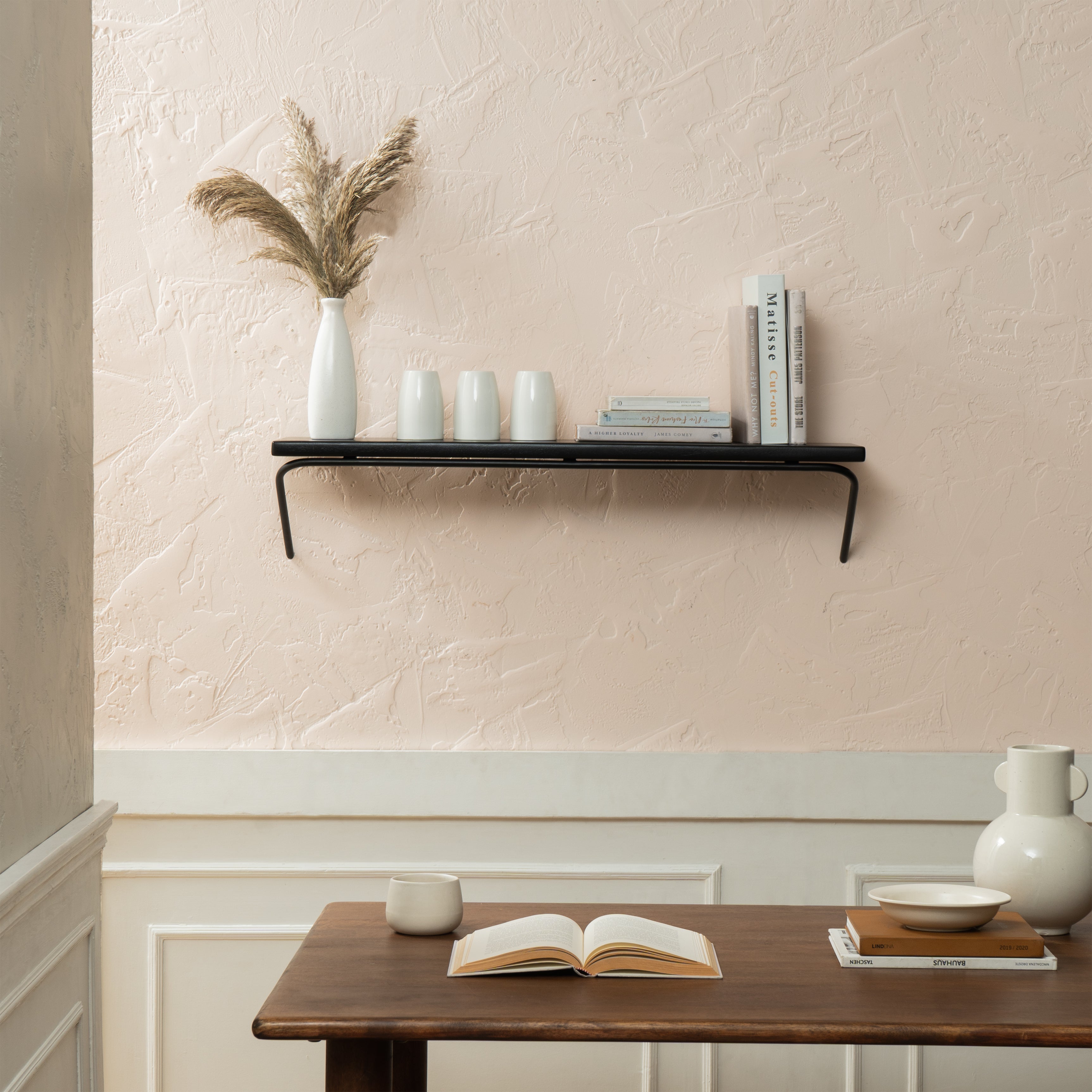 Venice Solid Wood & Iron Black Shelves - Large
