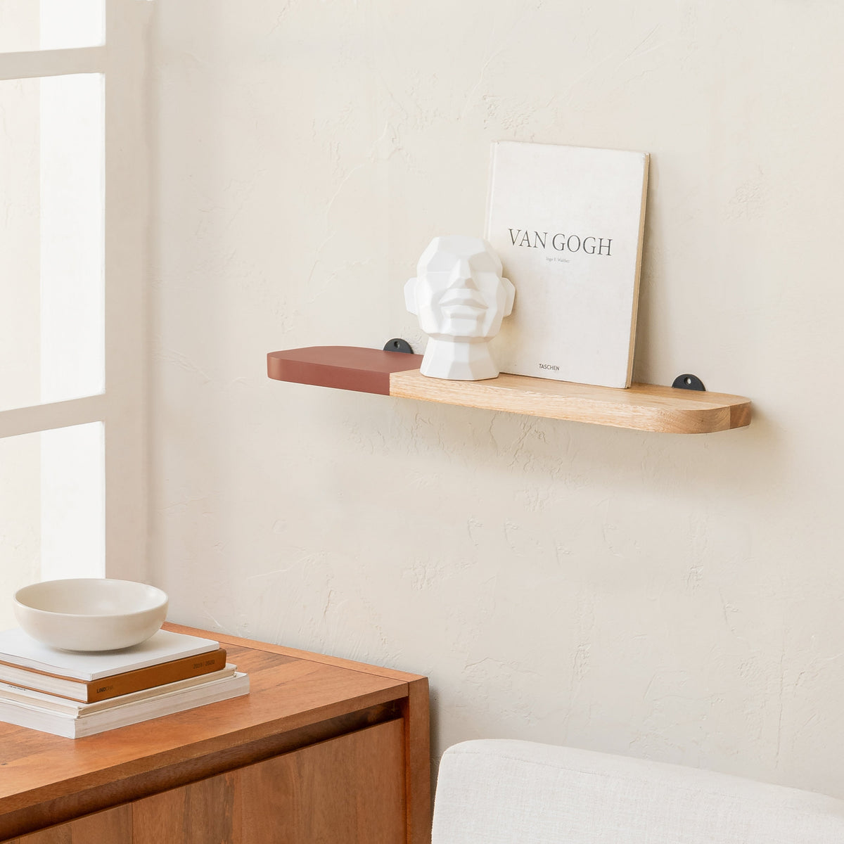 Norton Solid Wood Natural & Burgandy Shelf - Small