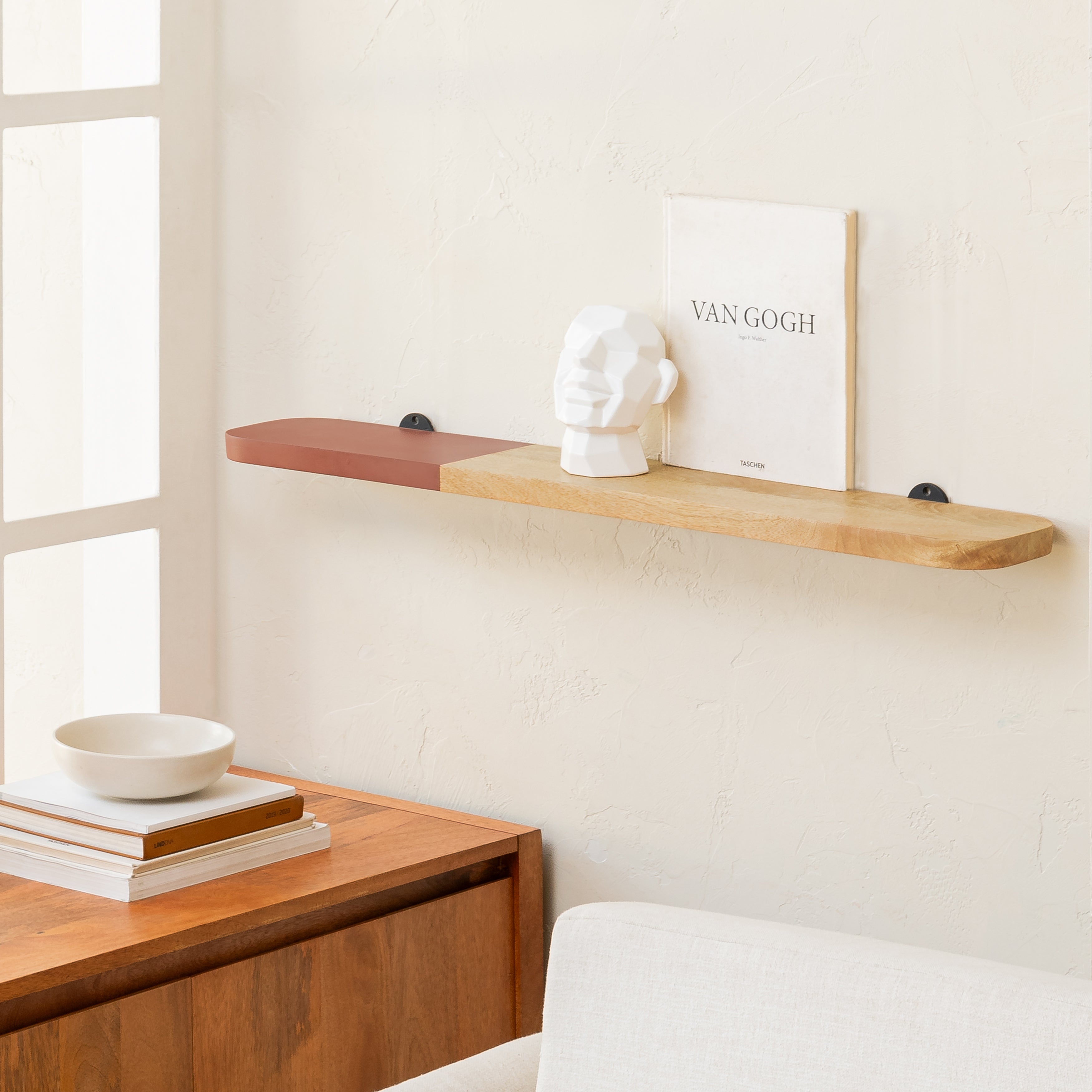 Norton Solid Wood Natural & Burgandy Shelf - Large