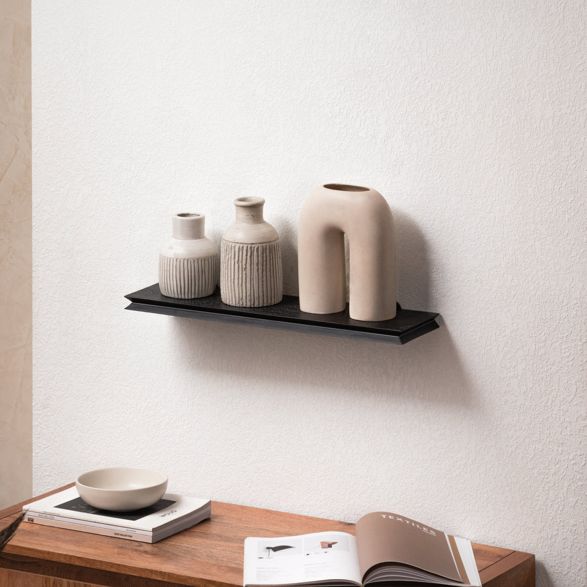 Hamish Solid Wood Black Wall Mounted Shelves - Small