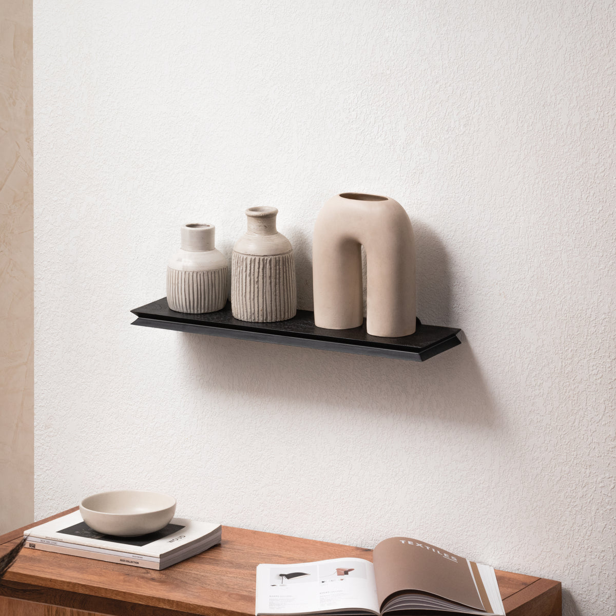 Hamish Solid Wood Black Wall Mounted Shelf - Small