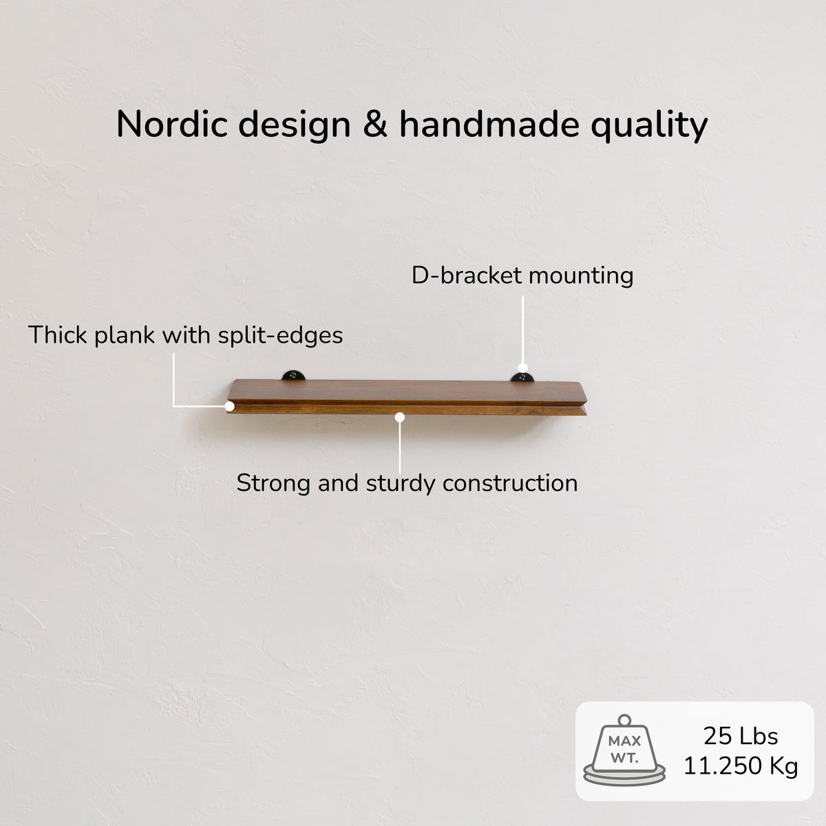 Hamish Solid Wood Walnut Wall Mounted Shelves - Small