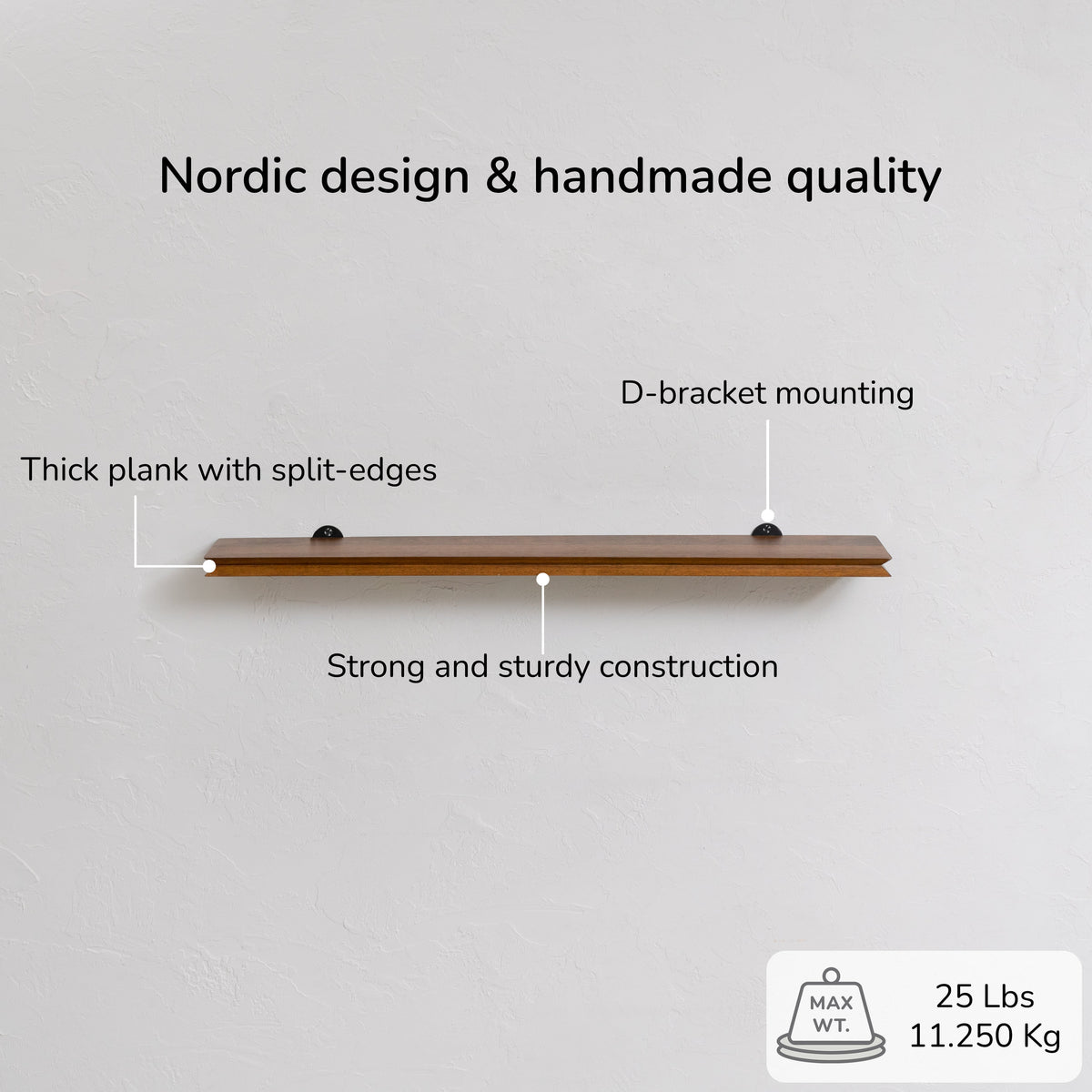 Hamish Solid Wood Walnut Wall Mounted Shelves - Large