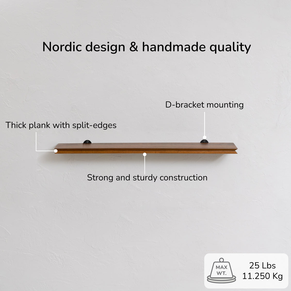 Hamish Solid Wood Walnut Wall Mounted Shelf - Large