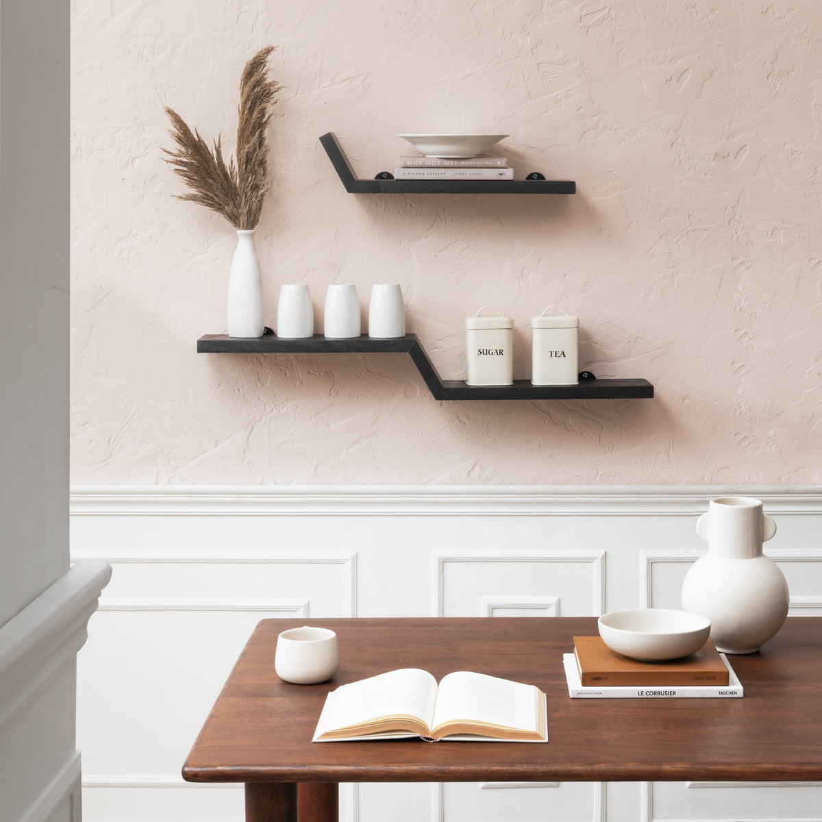 Penny Set of 2 Solid Wood Wall Mounted Shelves - Black