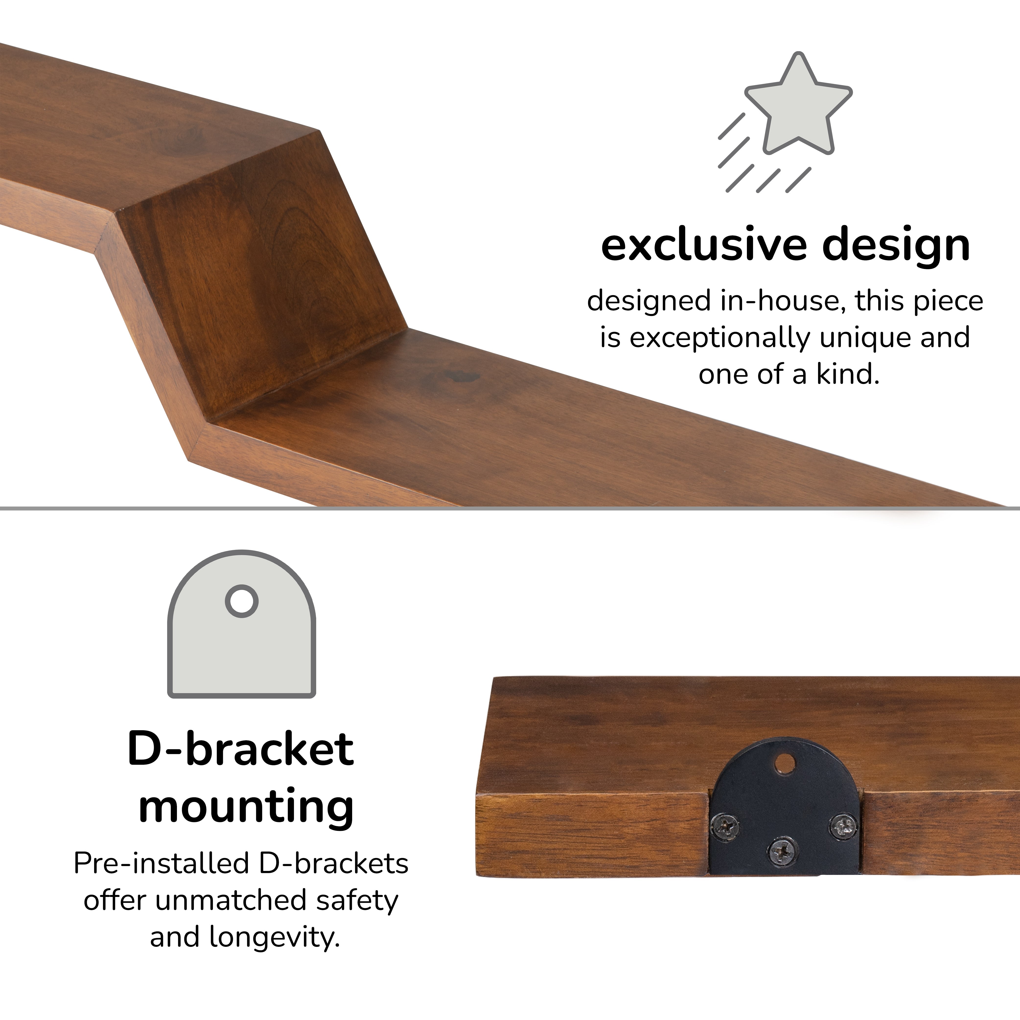 Penny Set of 2 Solid Wood Wall Mounted Shelves - Walnut