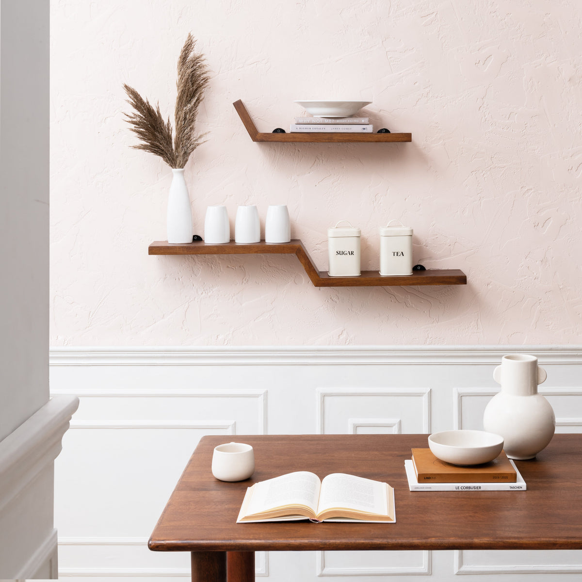 Penny Set of 2 Solid Wood Wall Mounted Shelves - Walnut