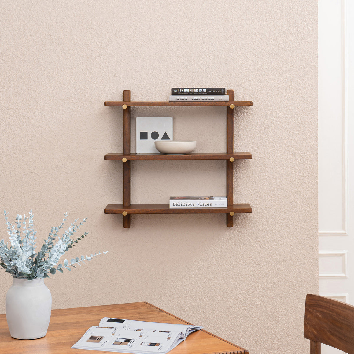 Oliver Solid Wood Wall Mounted Shelf - Walnut