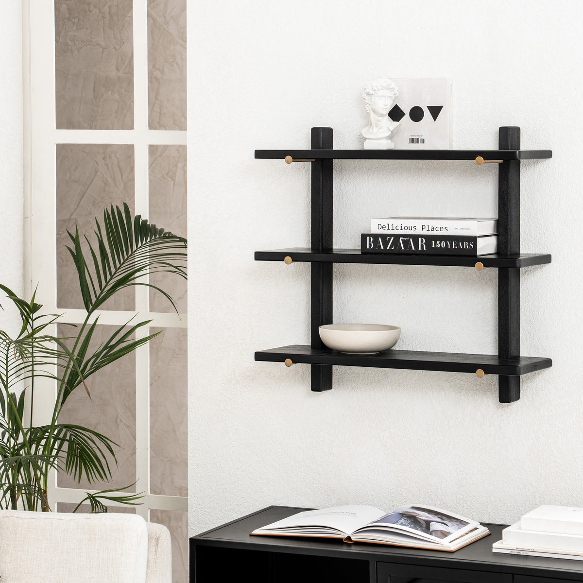 Oliver Solid Wood Wall Mounted Shelf - Black