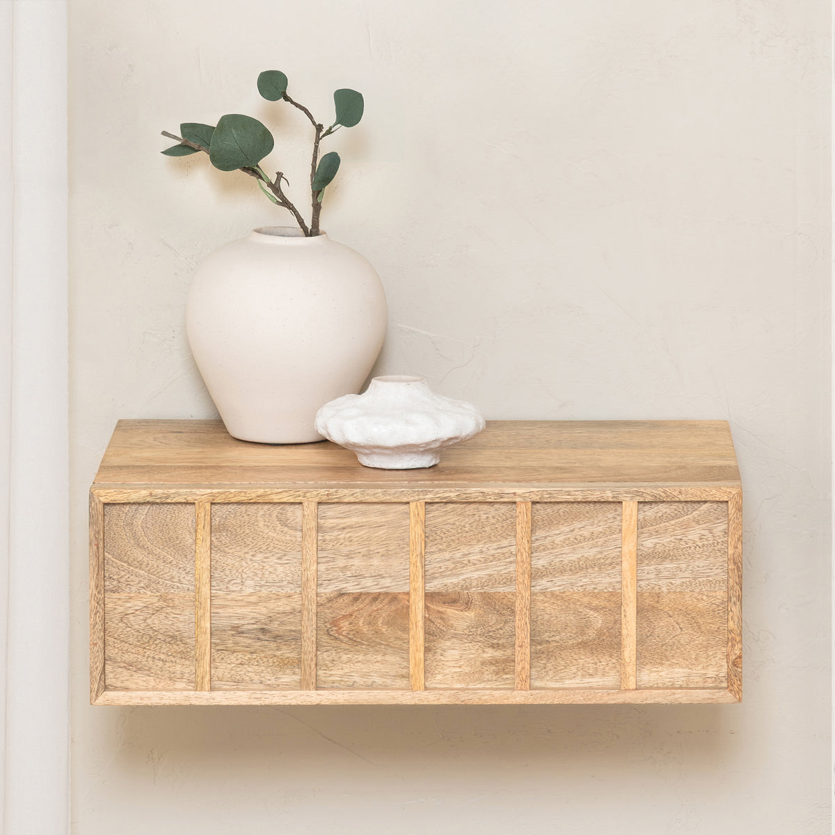 Arlo Solid Wood Floating Shelf with Drawer - Natural