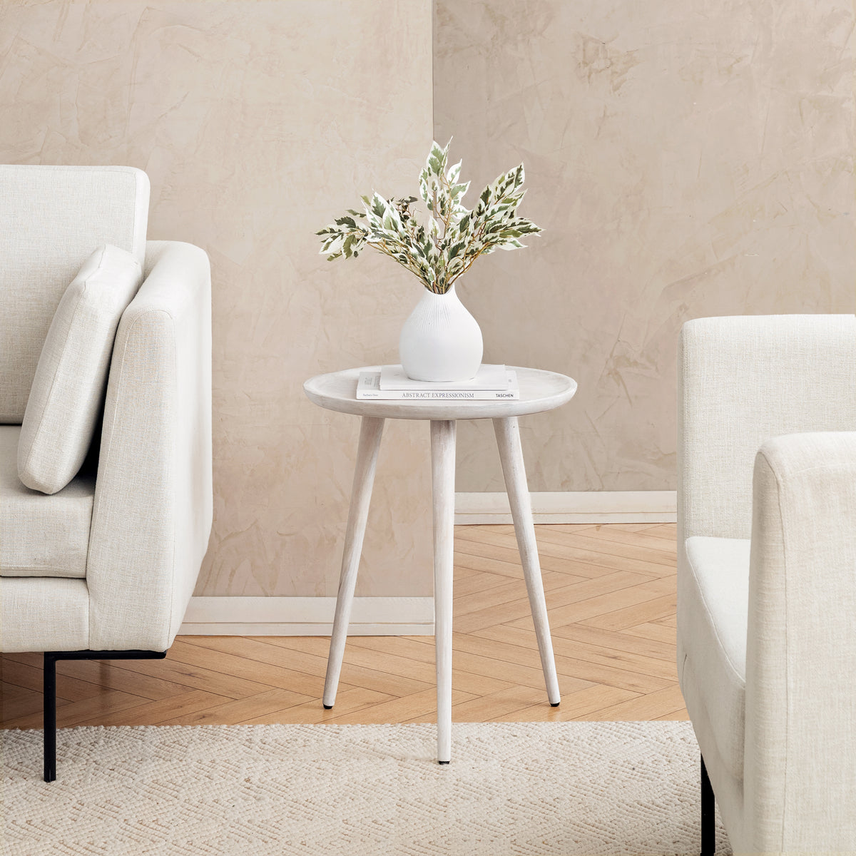 Electra Solid Wood Side Table - Whitewash