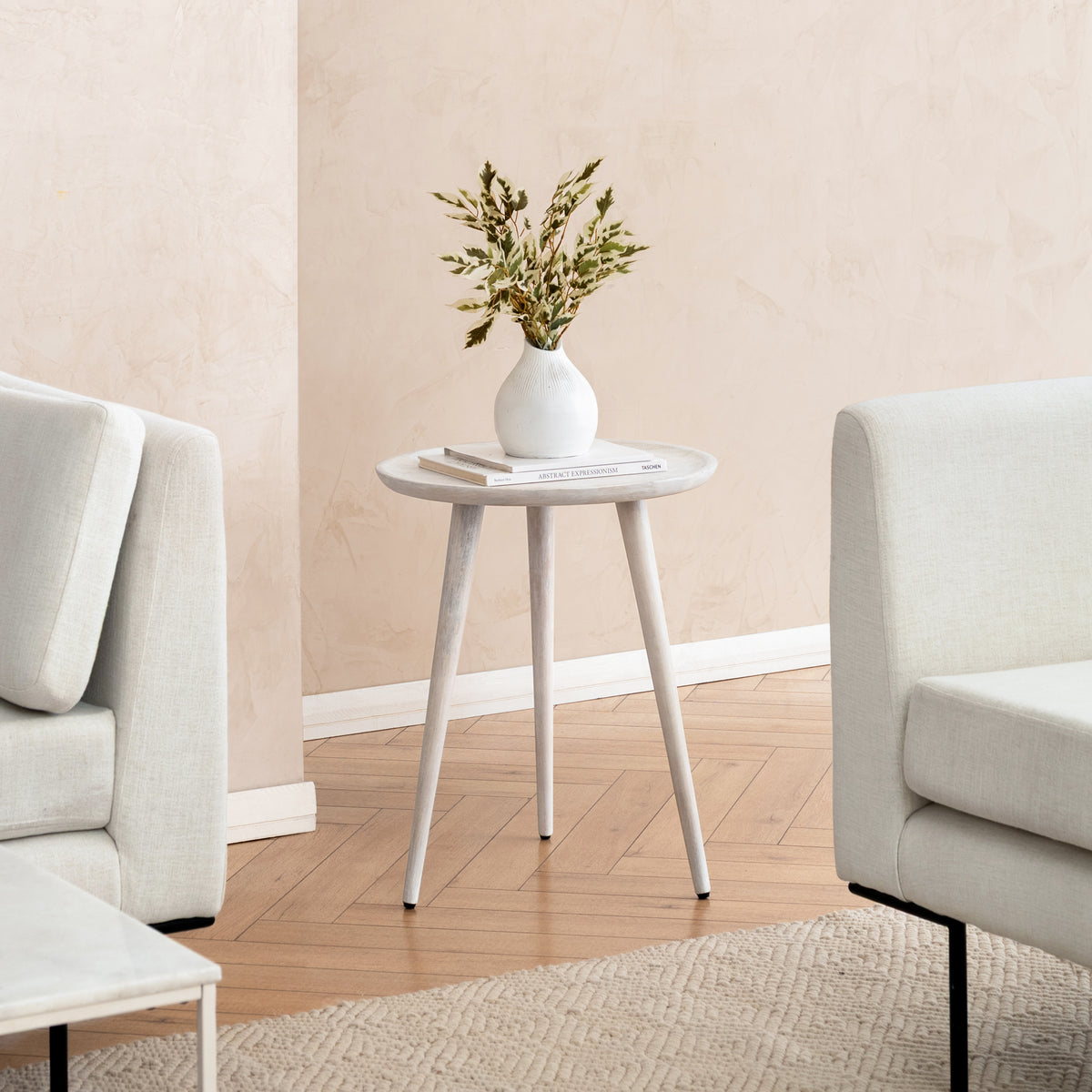 Electra Solid Wood Side Table - Whitewash