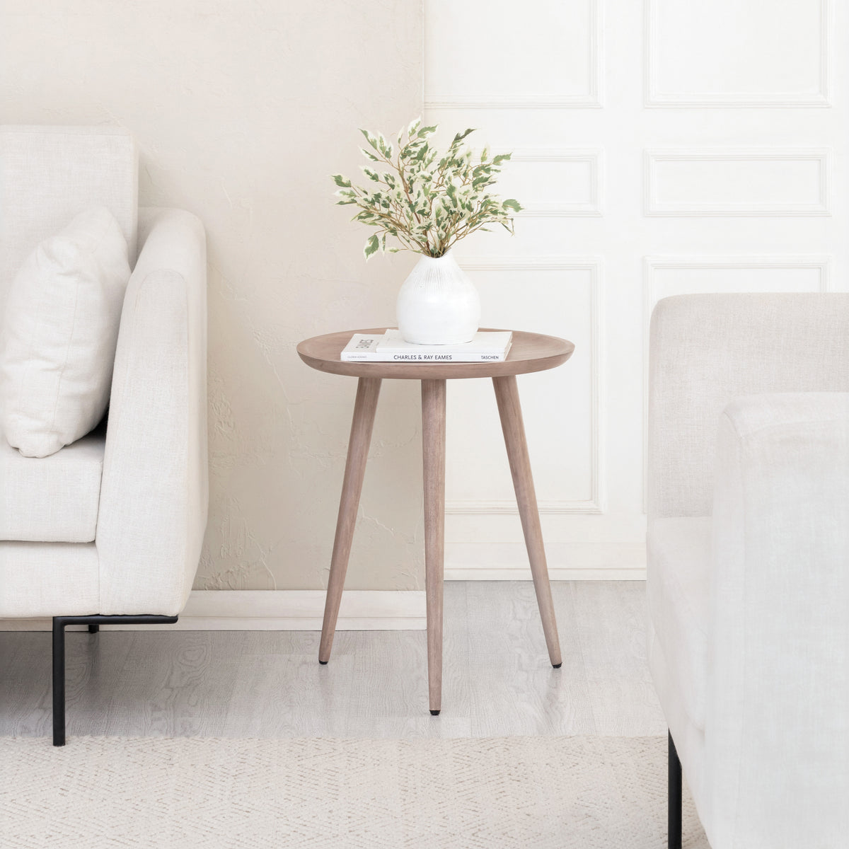 Electra Solid Wood Side Table - Greige