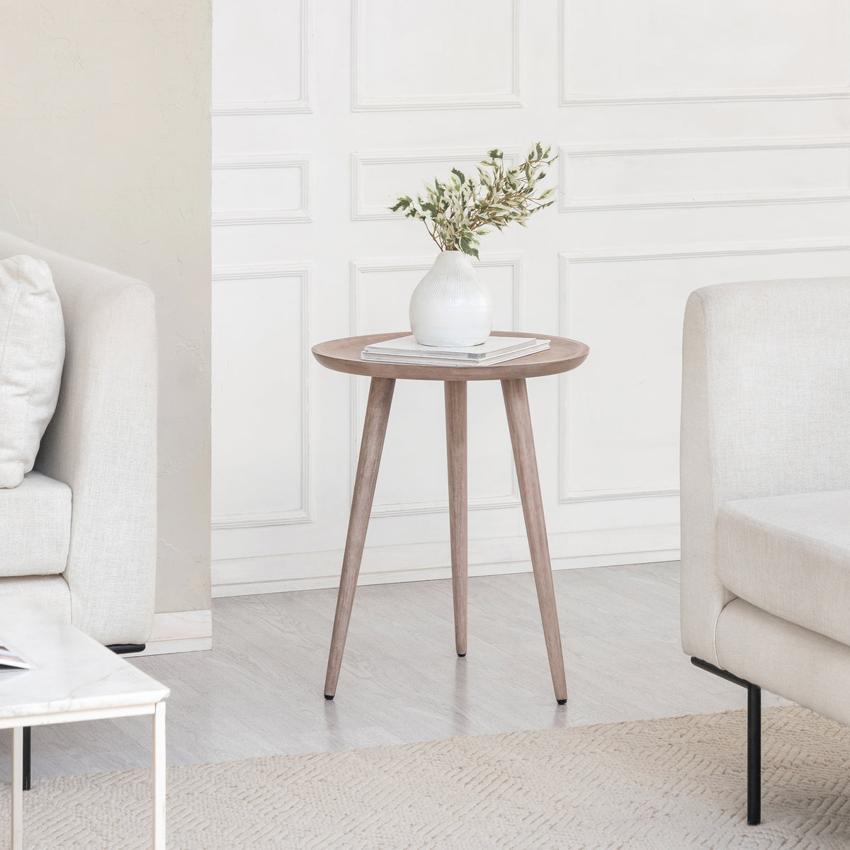 Electra Solid Wood Side Table - Greige