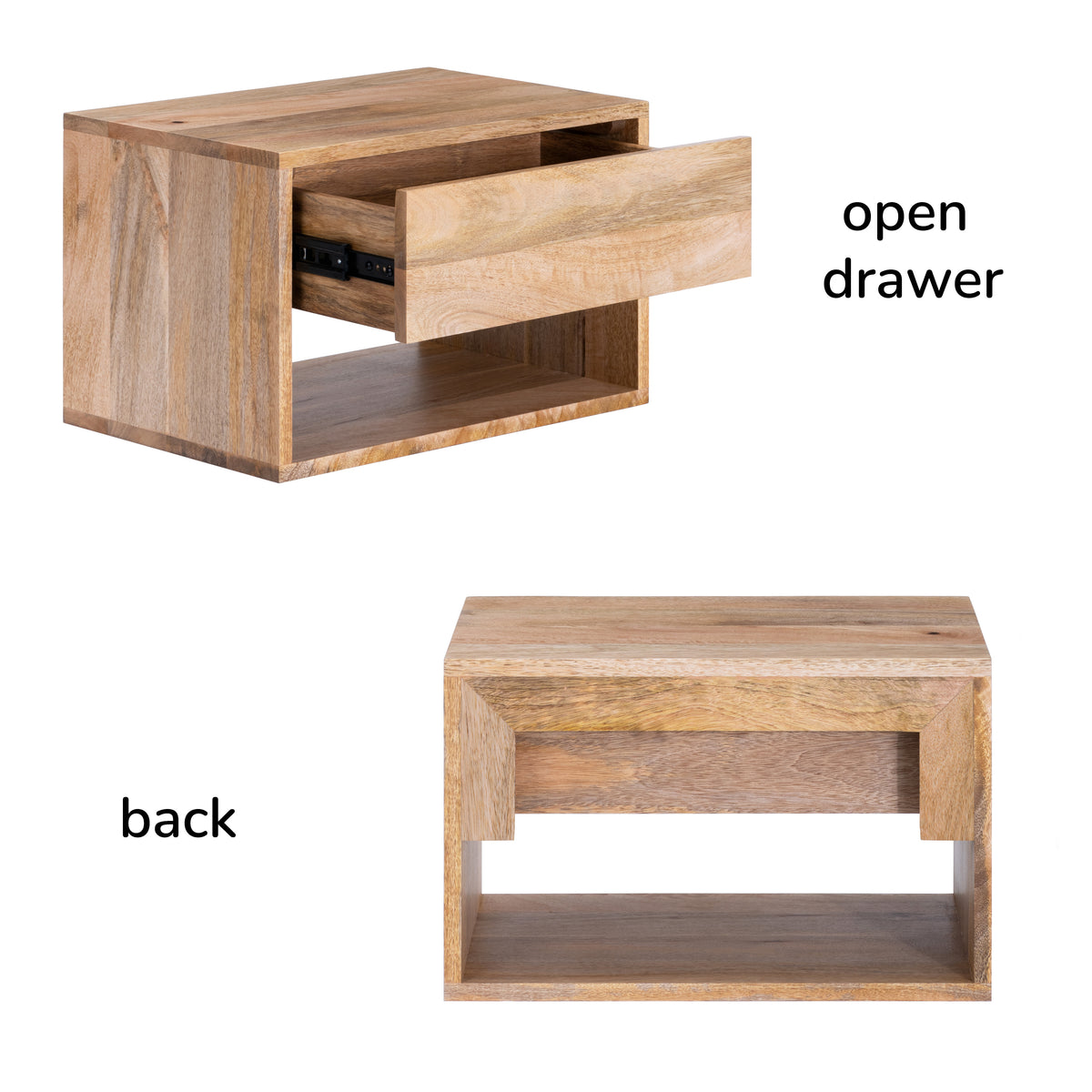 Idris Solid Wood Floating Nightstand- Natural