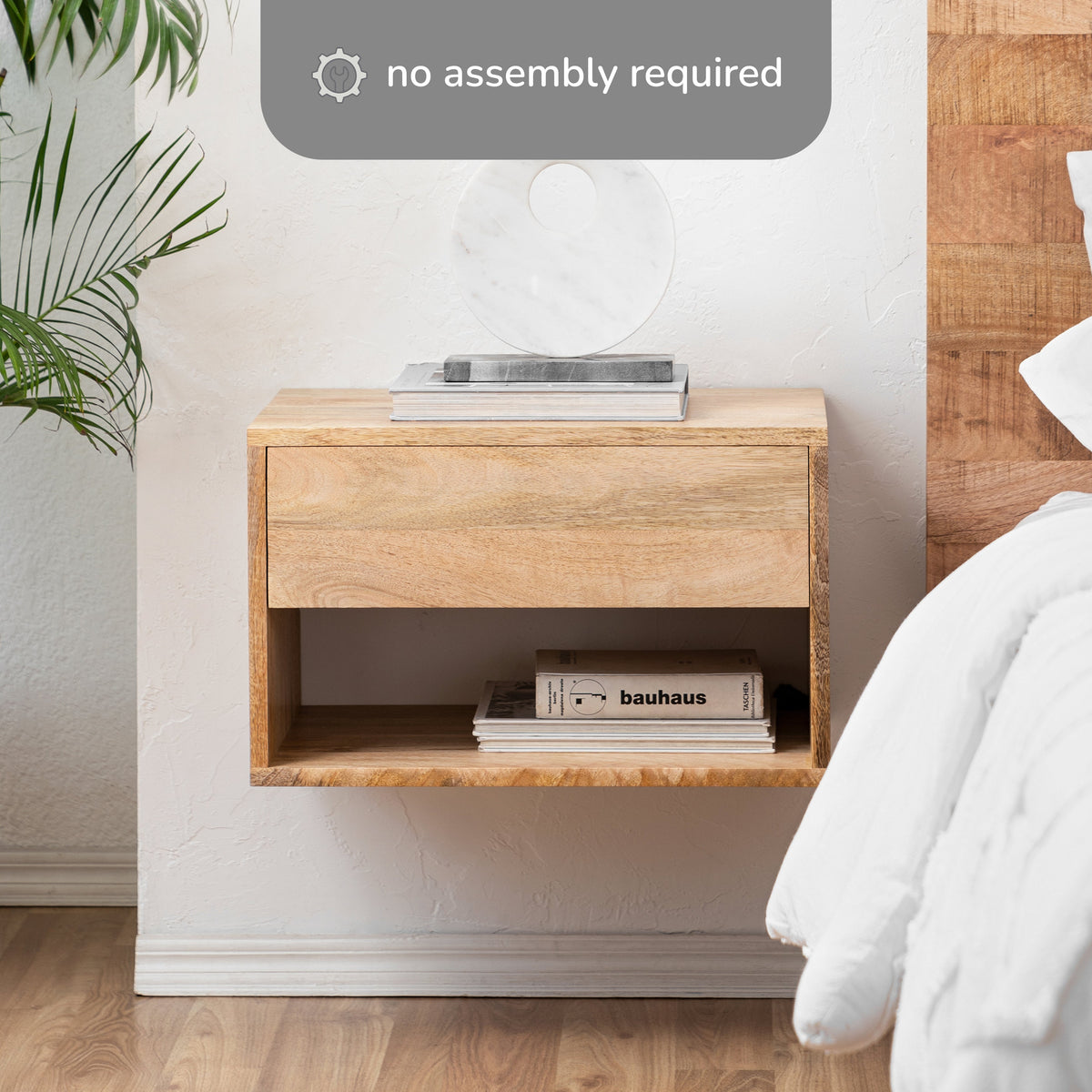 Idris Solid Wood Floating Nightstand- Natural