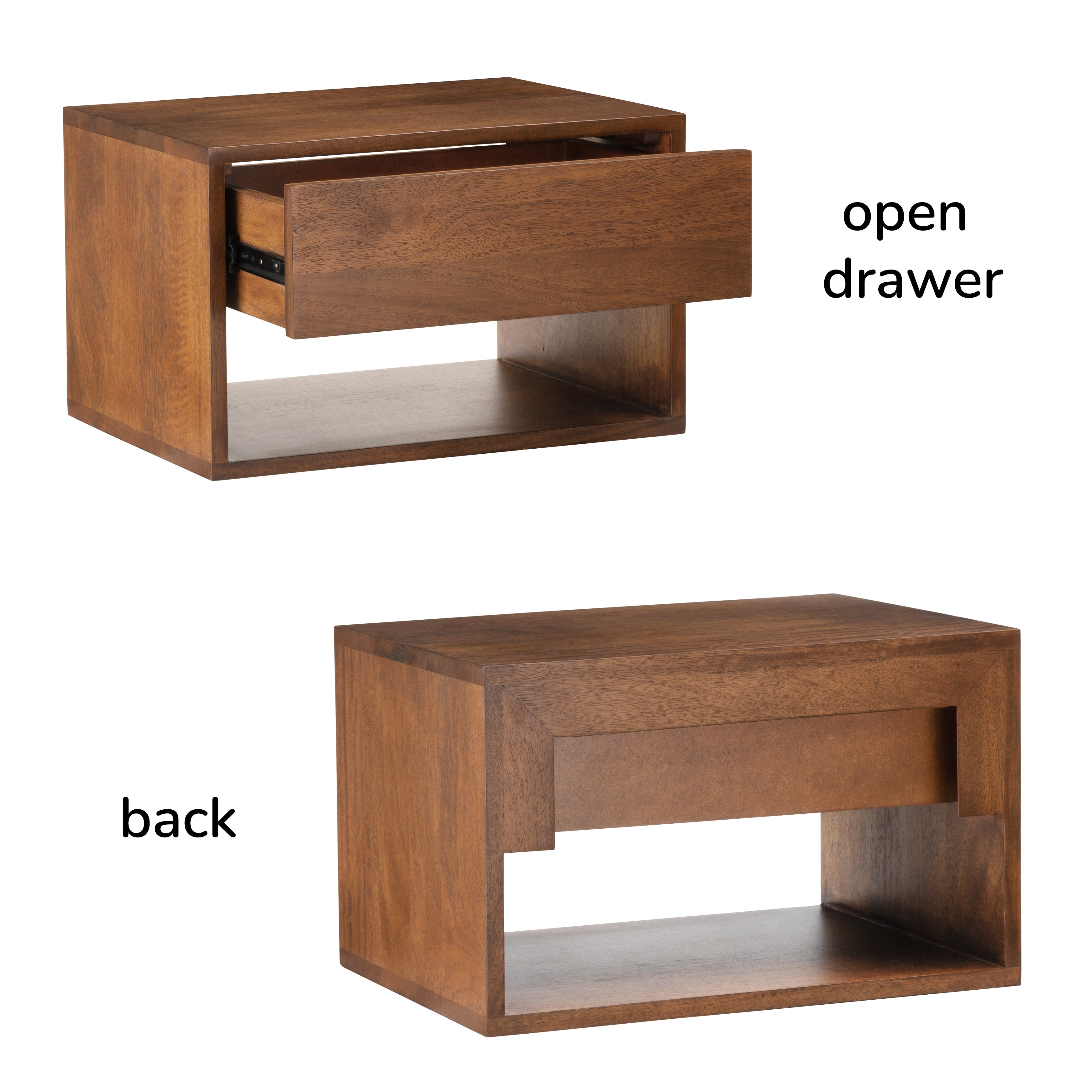 Idris Solid Wood Floating Nightstand- Walnut