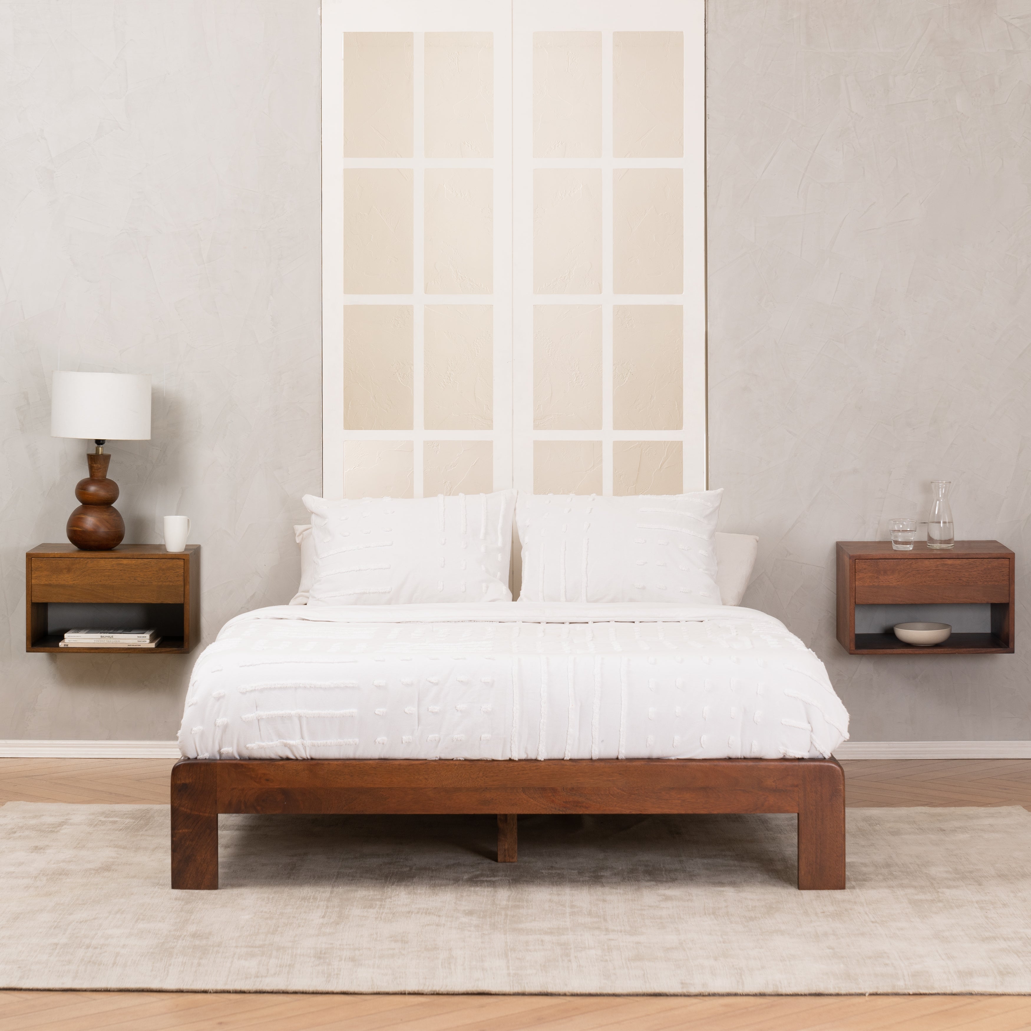 Idris Solid Wood Floating Nightstand- Walnut