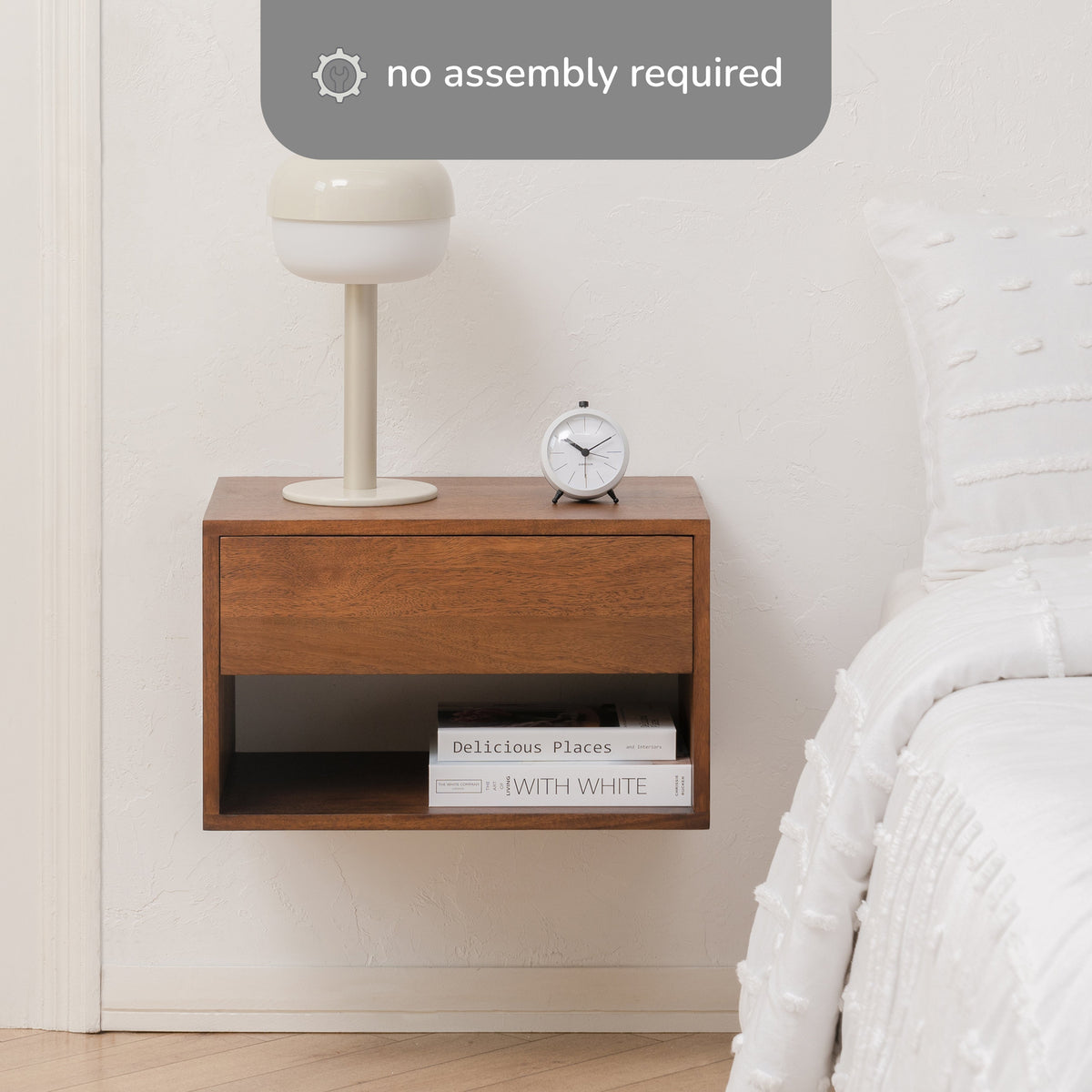 Idris Solid Wood Floating Nightstand- Walnut