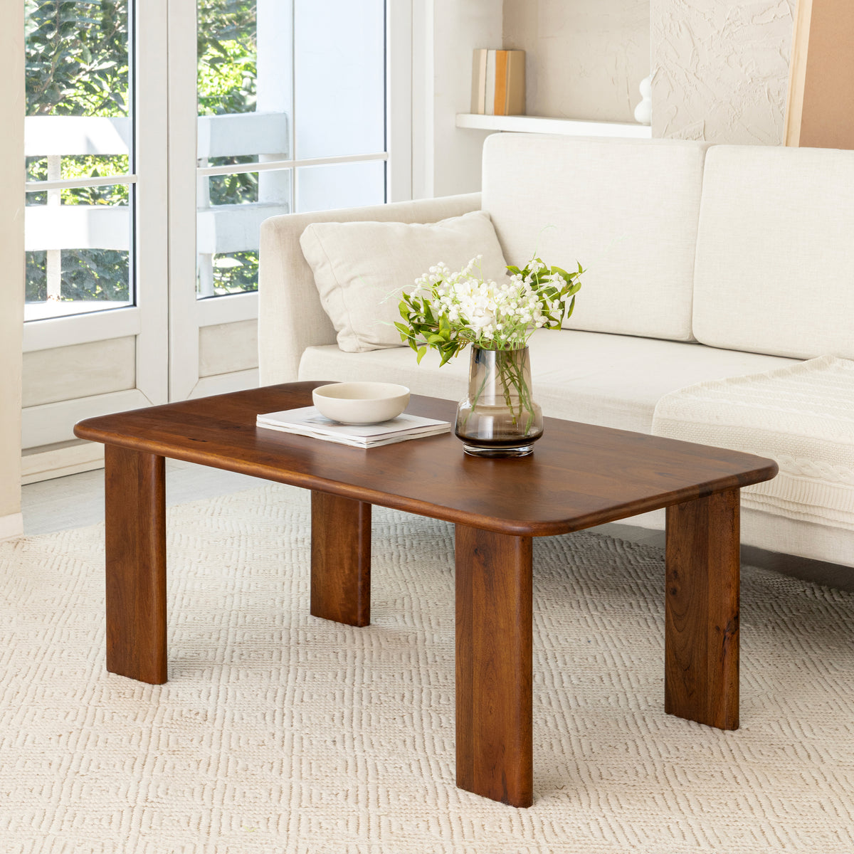 Granite Solid Wood Coffee Table - Walnut