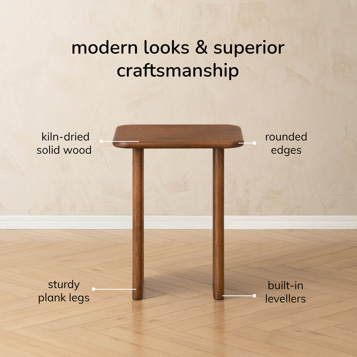 Jem Solid Wood Side Table - Walnut